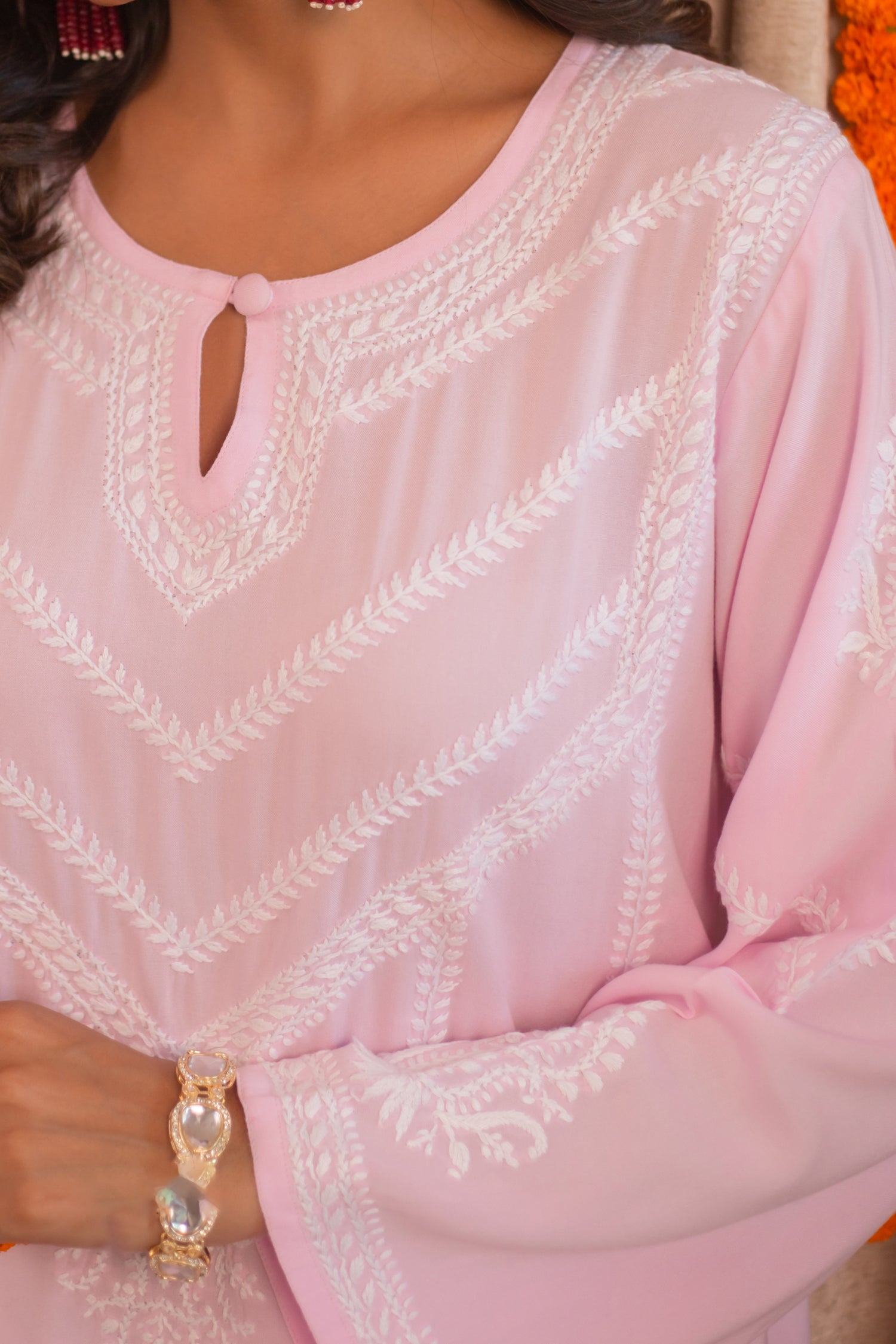 Saba Chikankari Long Kurta In Rayon - Pink