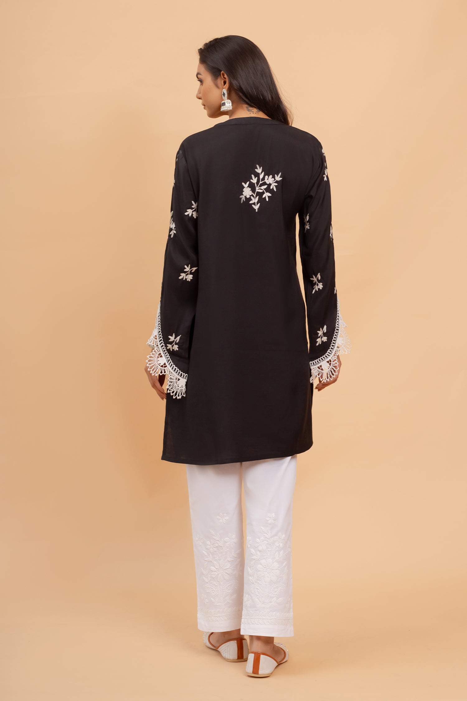 Anushka in Saba Zari Work Long Kurta In Muslin - Black