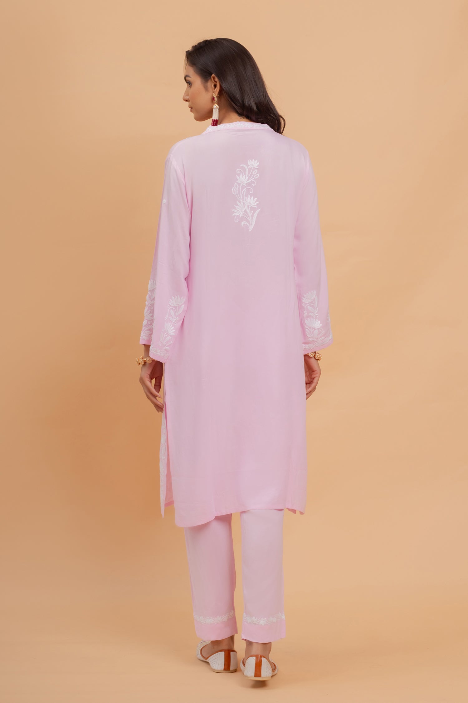 Saba Chikankari Long Kurta Set In Rayon - Pink