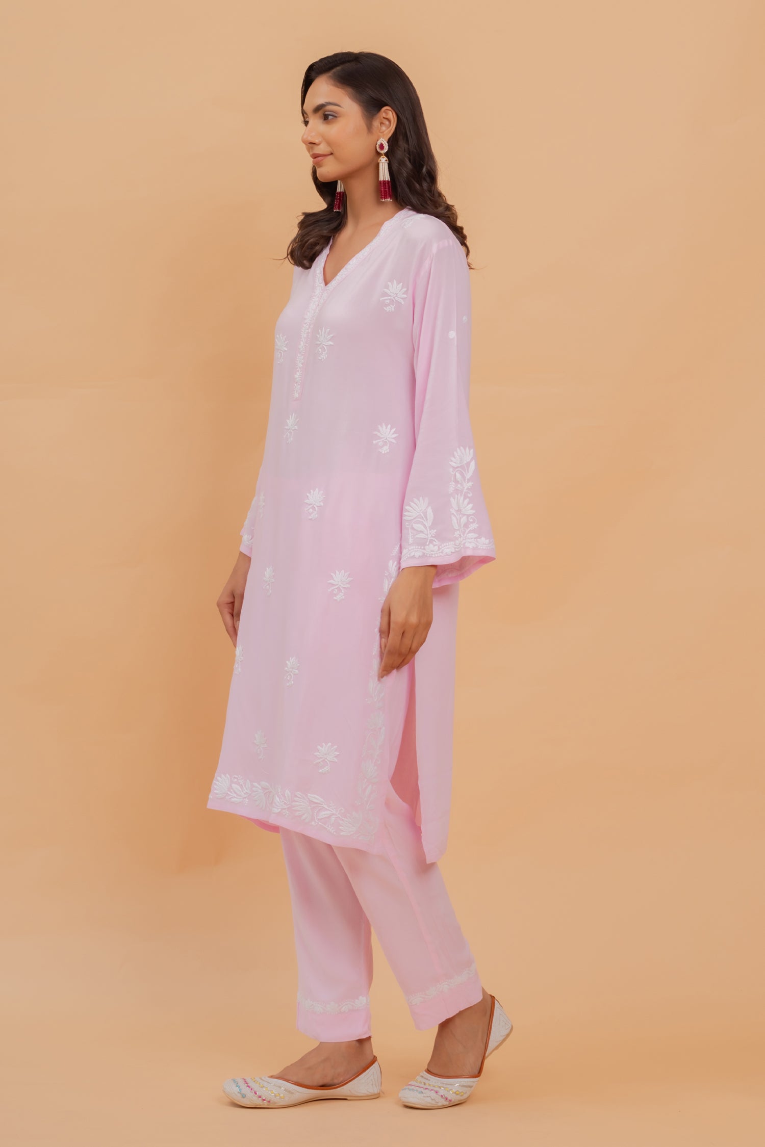 Saba Chikankari Long Kurta Set In Rayon - Pink