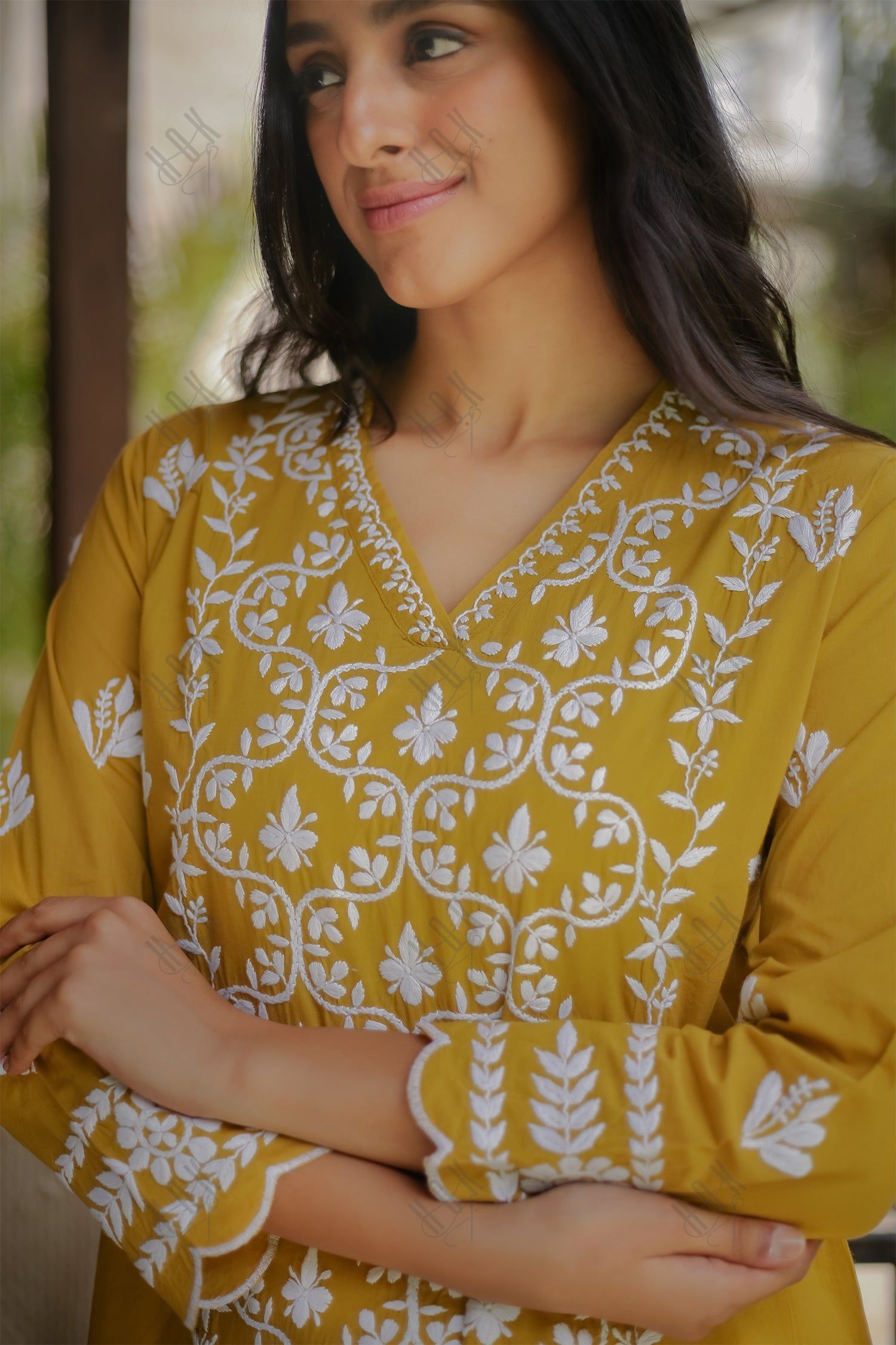 Saba Chikankari Kurta In Cotton - Mustard