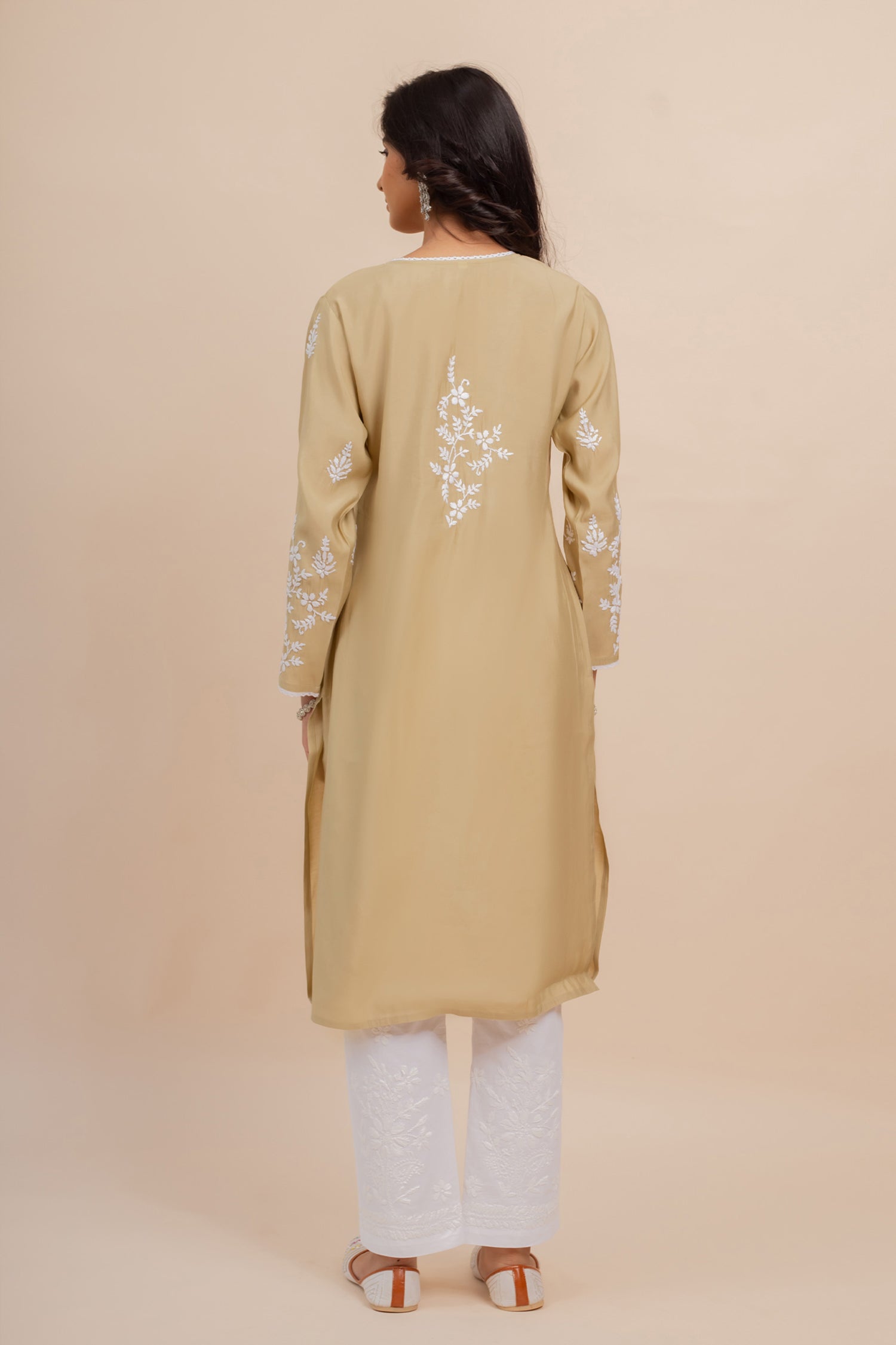 Saba Chikankari Long Kurta In Muslin - Beige