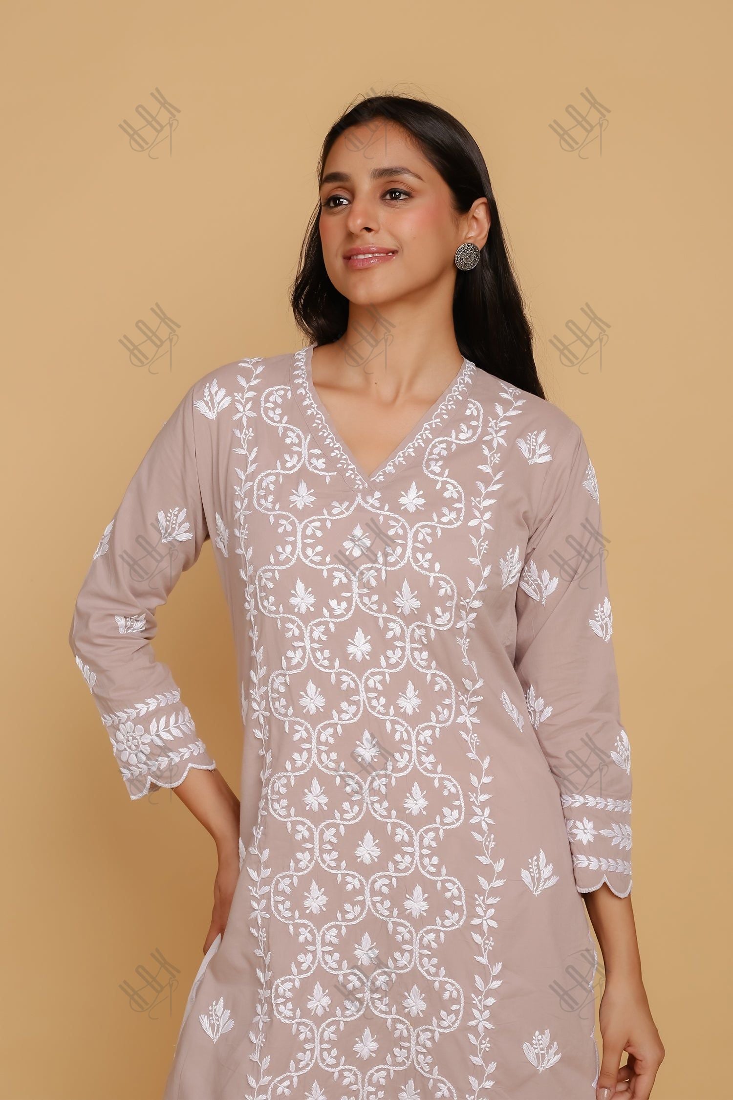 Saba Chikankari Long Kurta In Cotton - Light Lilac