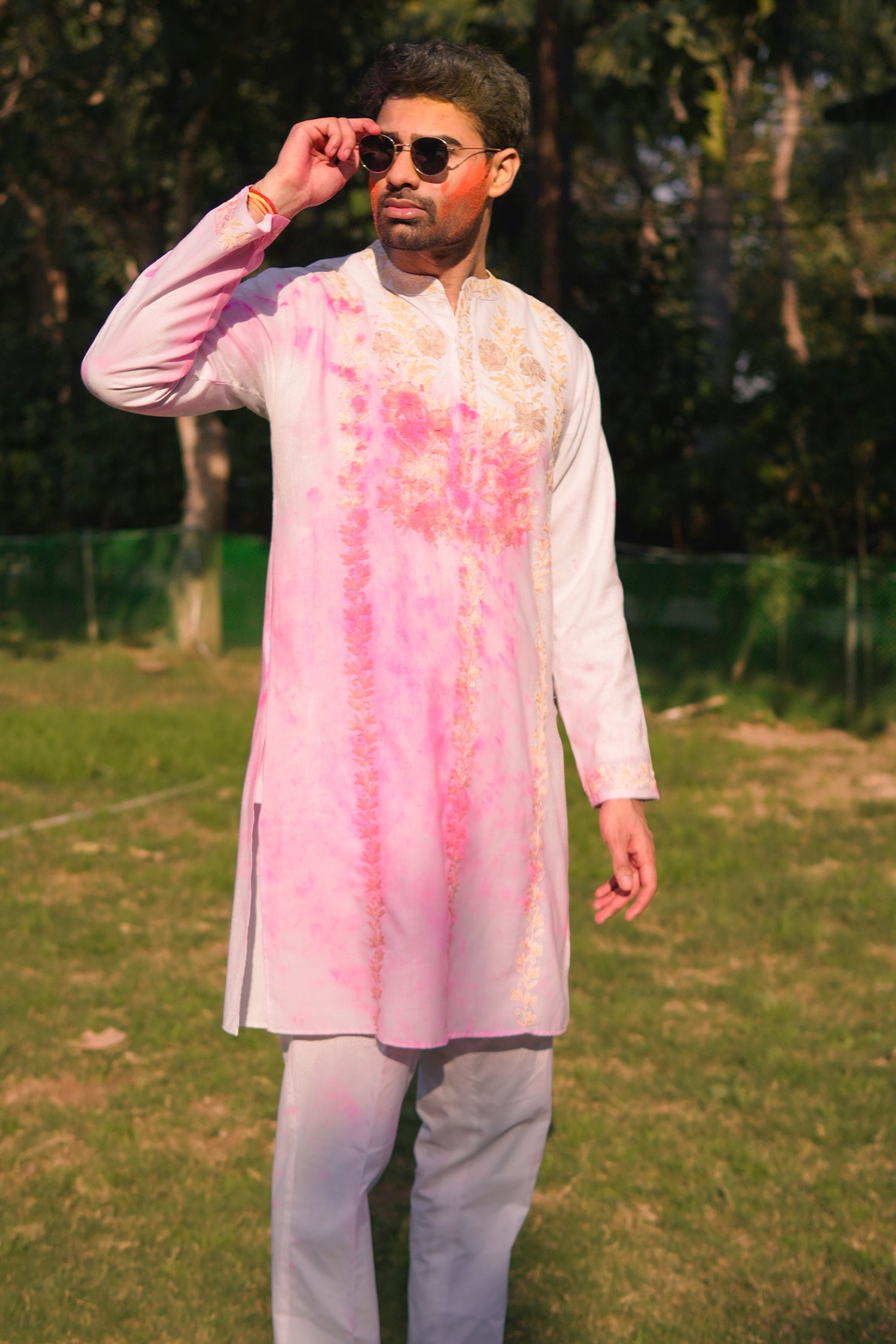 Cotton Aari Work Kurta for Men – Beige Embroidery