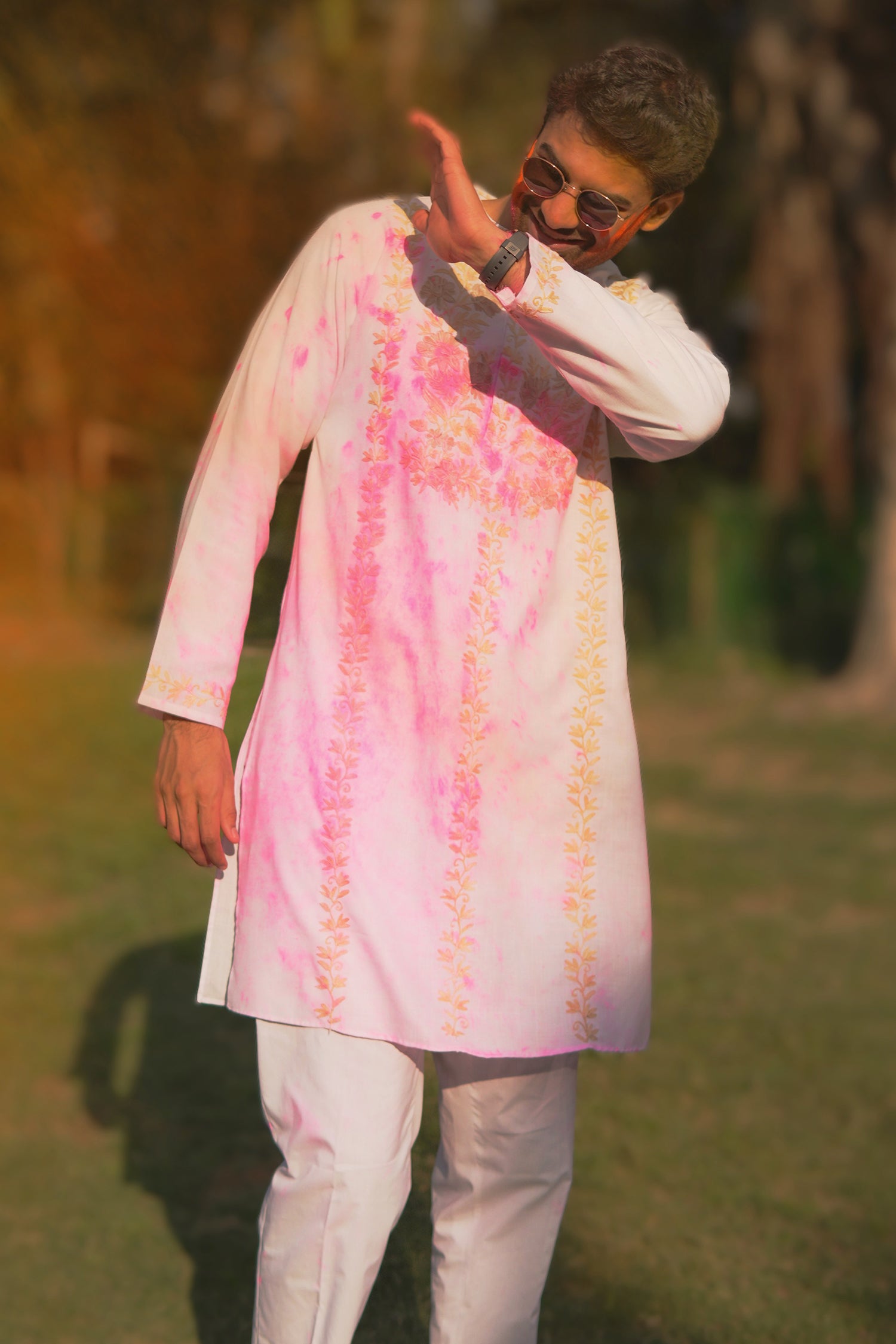 Cotton Aari Work Kurta for Men – Beige Embroidery