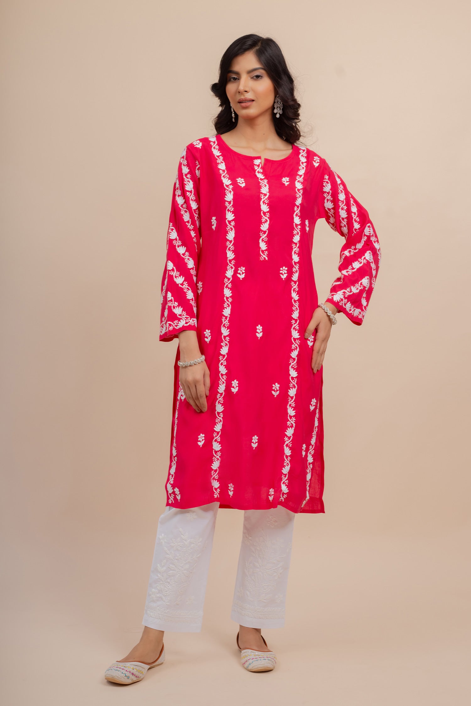 Saba Chikankari Long Kurta In Muslin - Pink