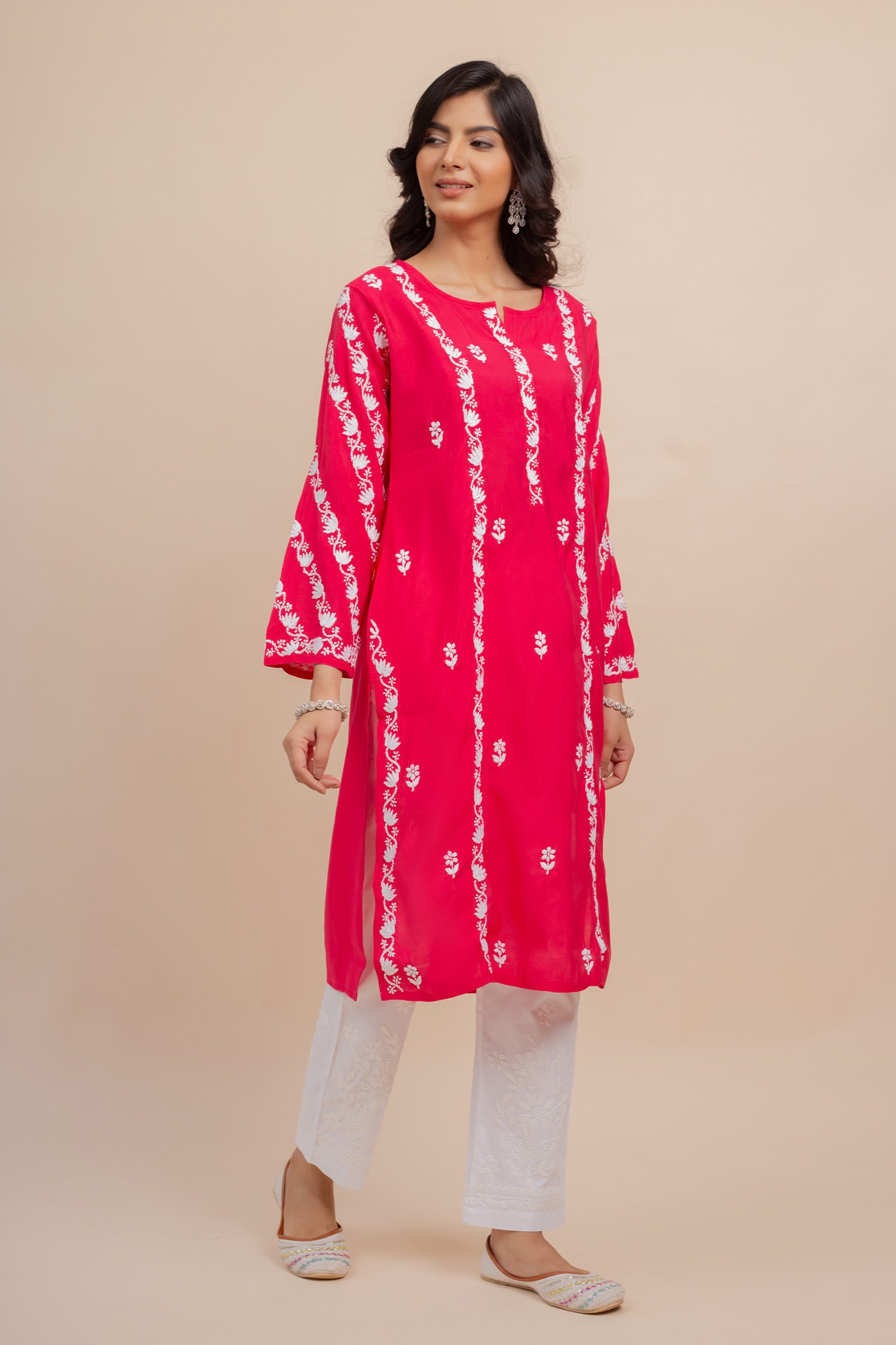 Saba Chikankari Long Kurta In Muslin - Pink