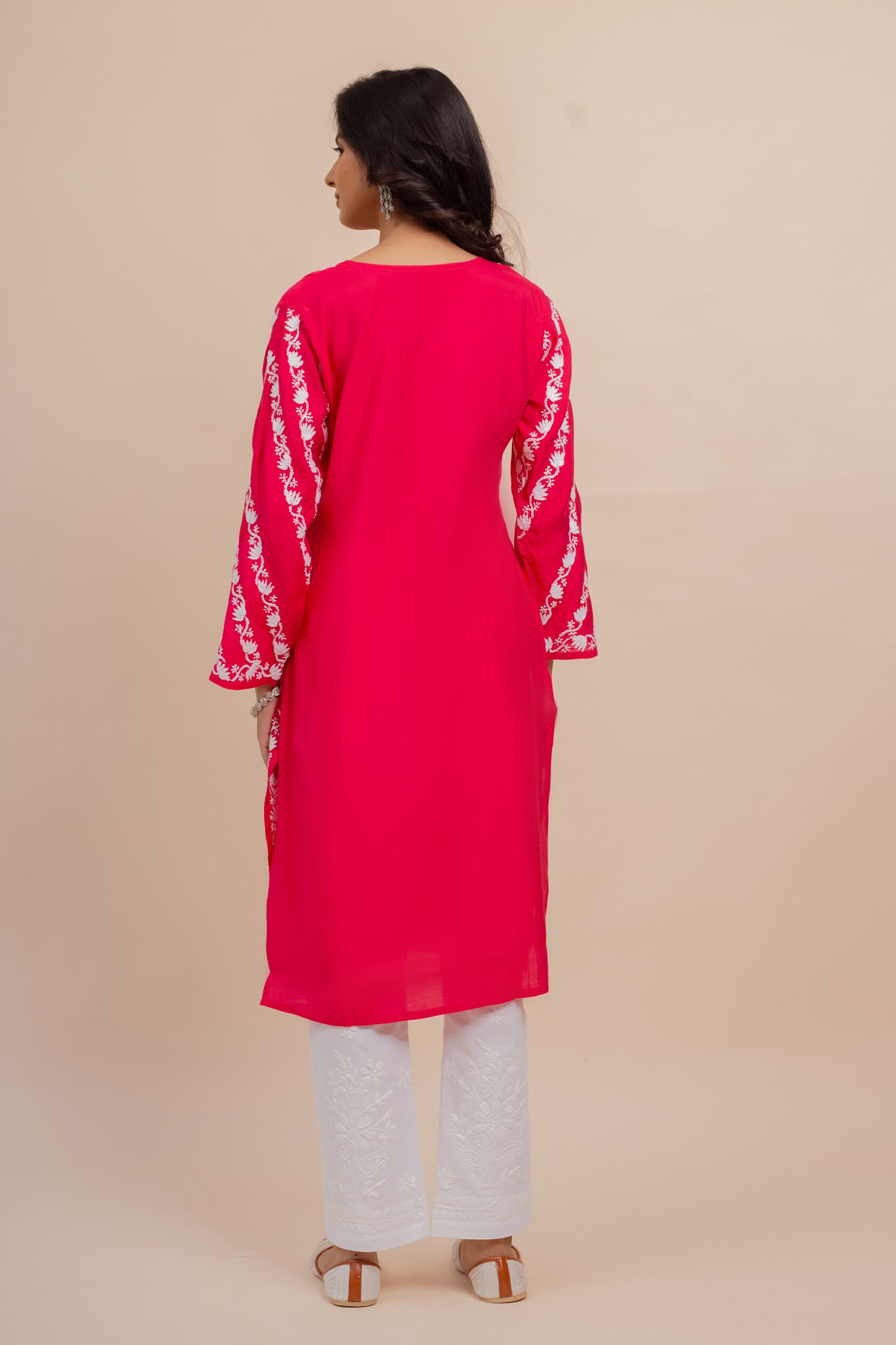 Saba Chikankari Long Kurta In Muslin - Pink