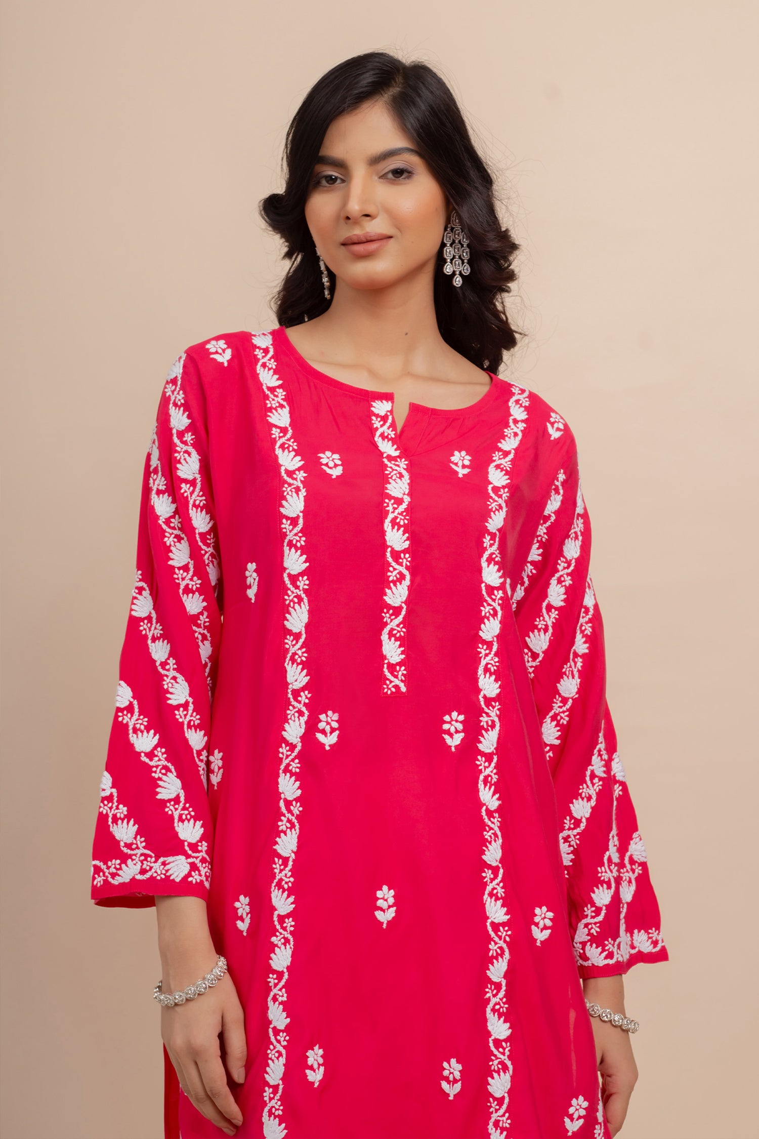 Saba Chikankari Long Kurta In Muslin - Pink