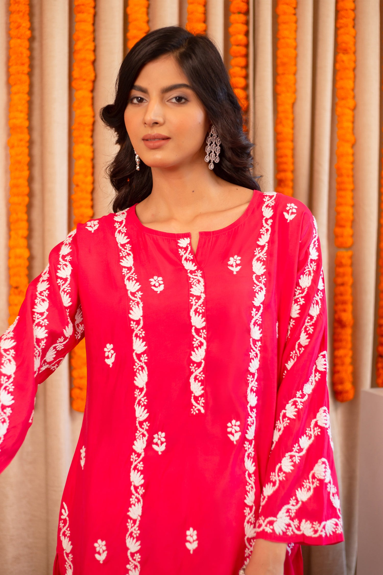 Saba Chikankari Long Kurta In Muslin - Pink