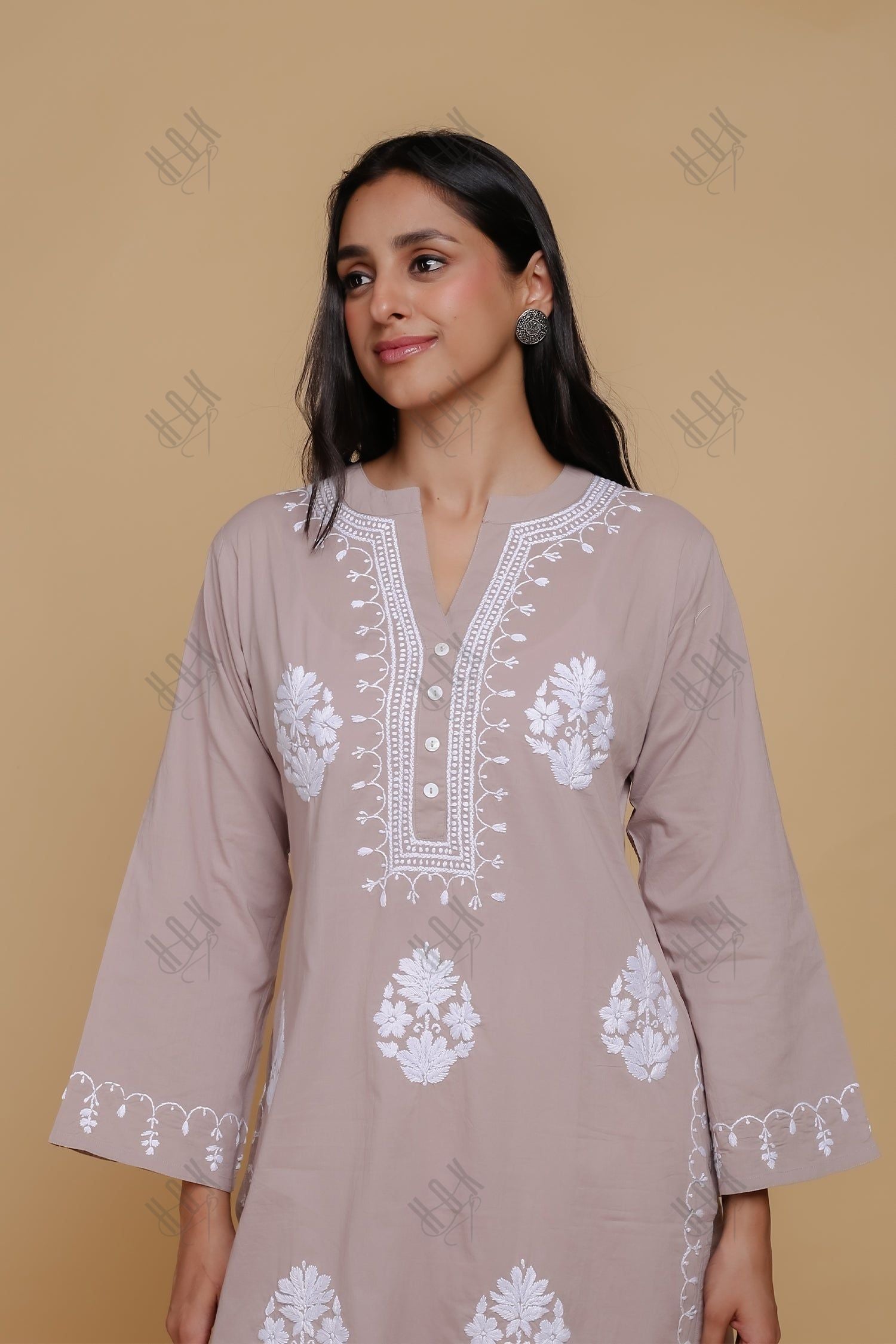 Saba Chikankari Long Kurta In Cotton - Lilac