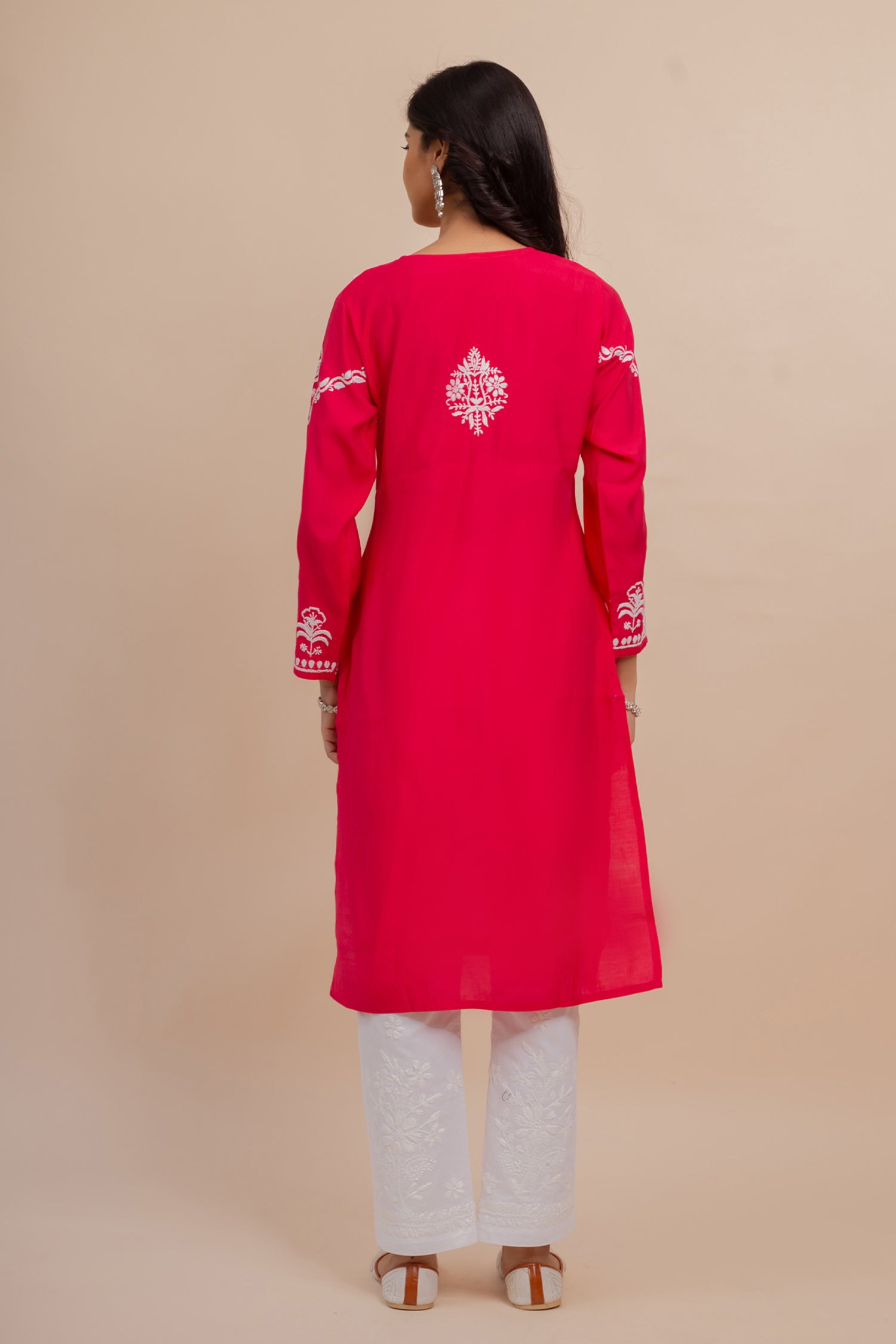 Saba Chikankari Long Kurta In Muslin - Pink