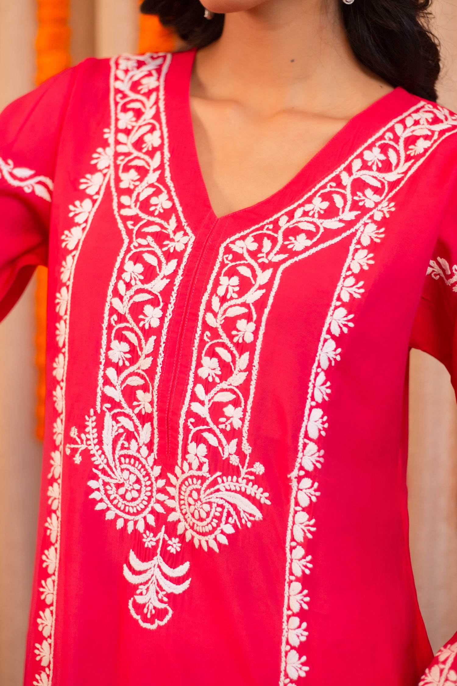 Saba Chikankari Long Kurta In Muslin - Pink