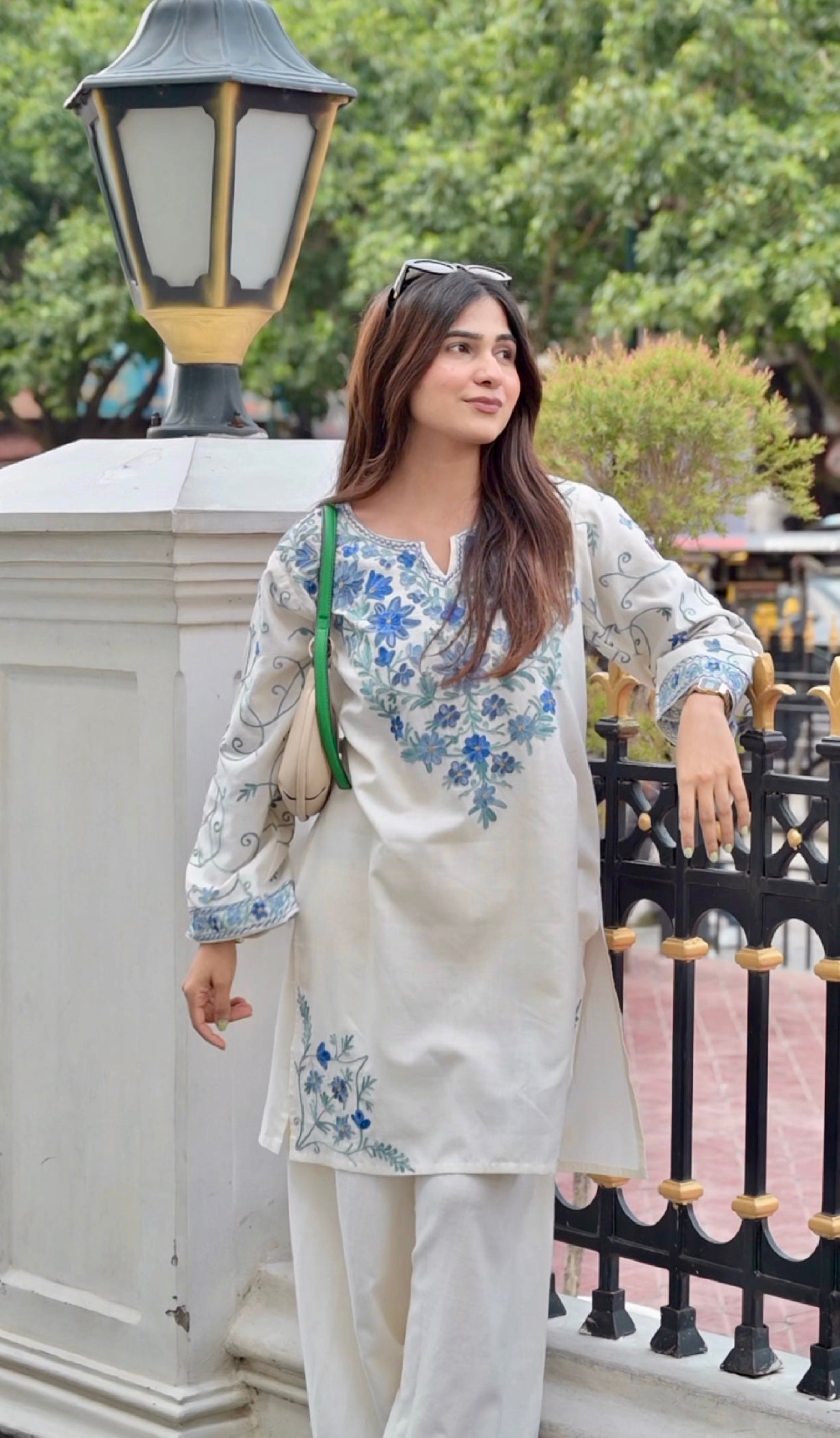 Shivani in Kashmiri Aari Work Cotton Kurta with Farsi Pant - White