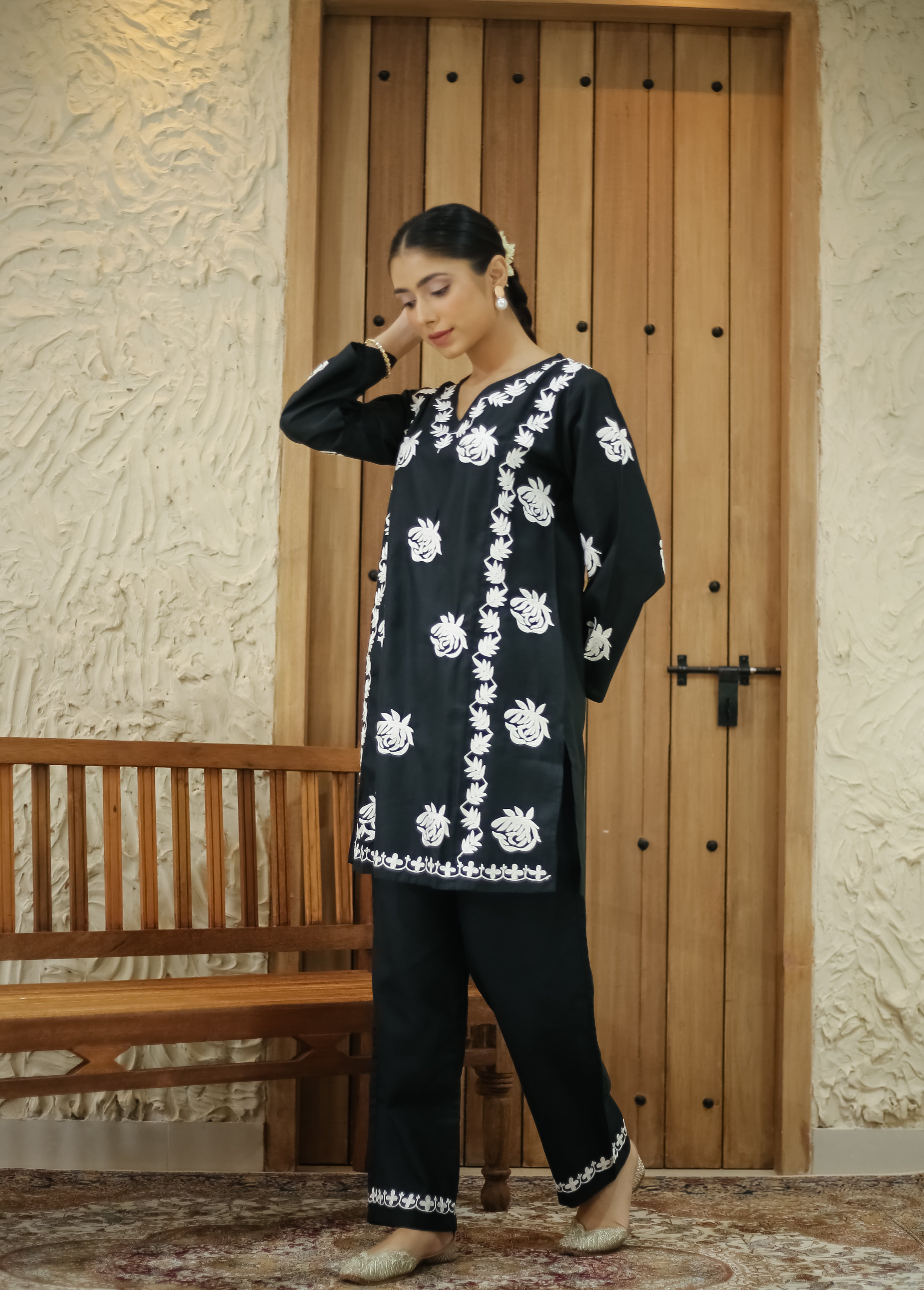 Falak Kashmiri Kurta Set  - Black with Silver