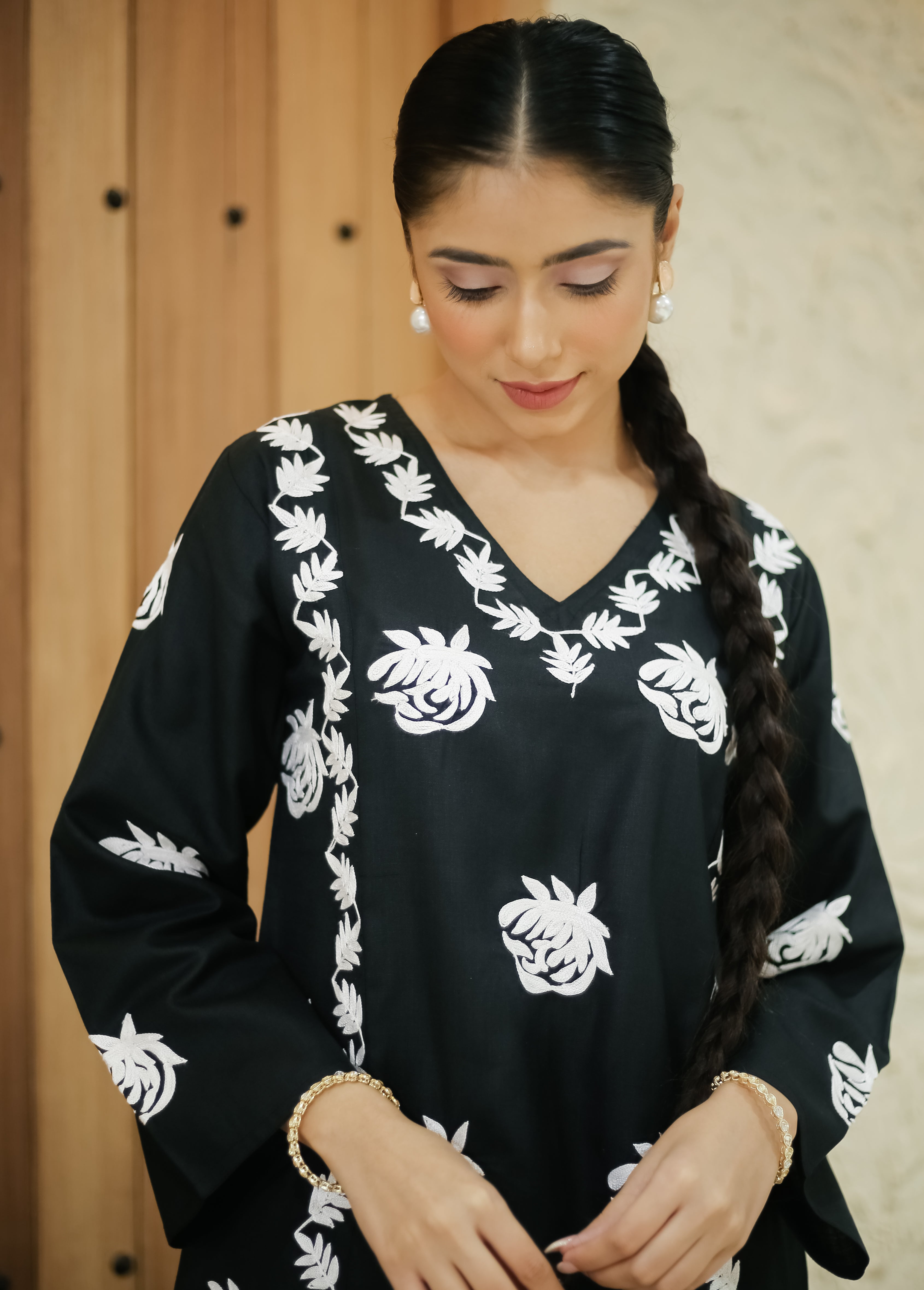 Falak Kashmiri Kurta Set  - Black with Silver