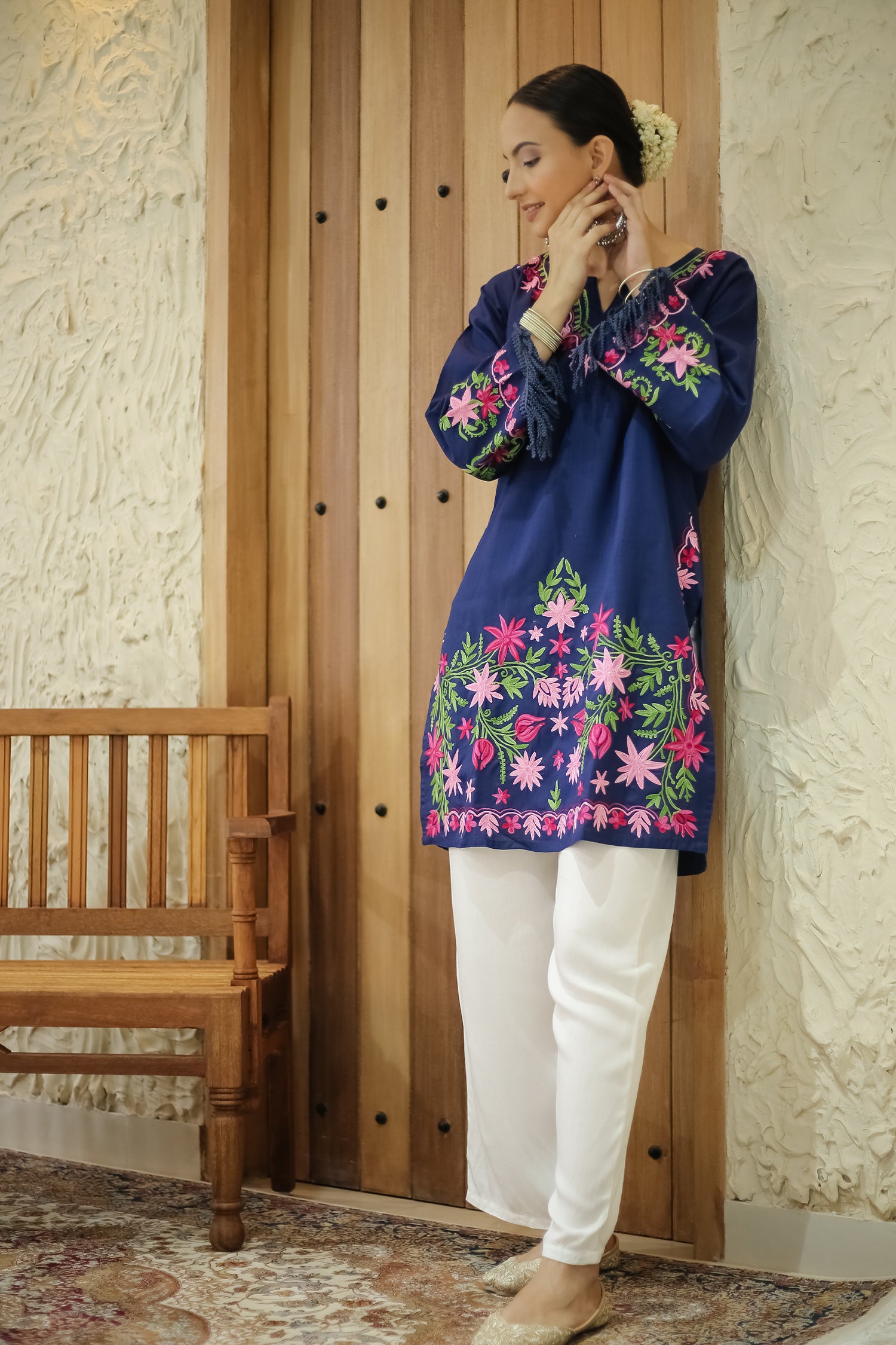 Falak Kashmiri Long Kurta - Blue