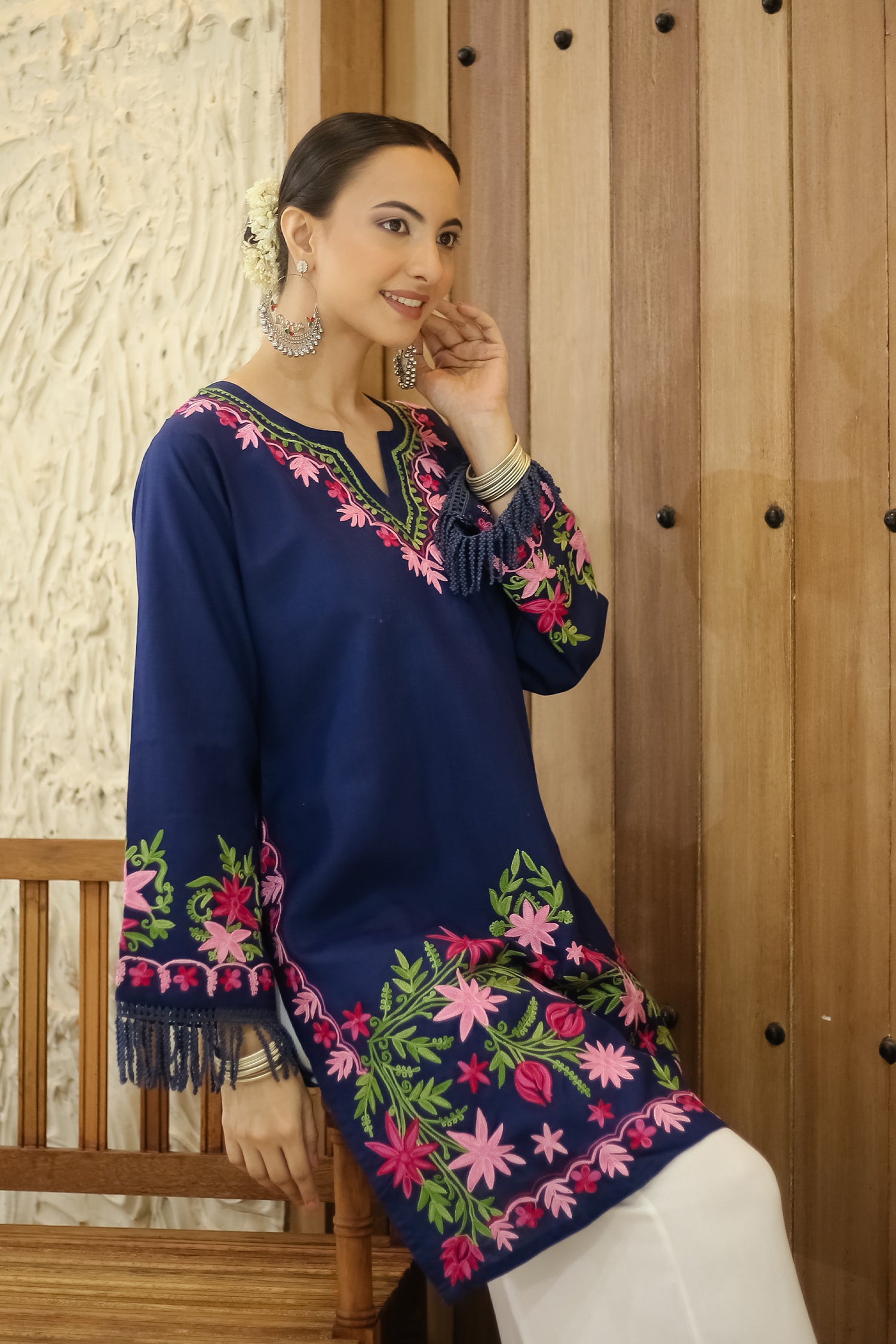 Falak Kashmiri Long Kurta - Blue