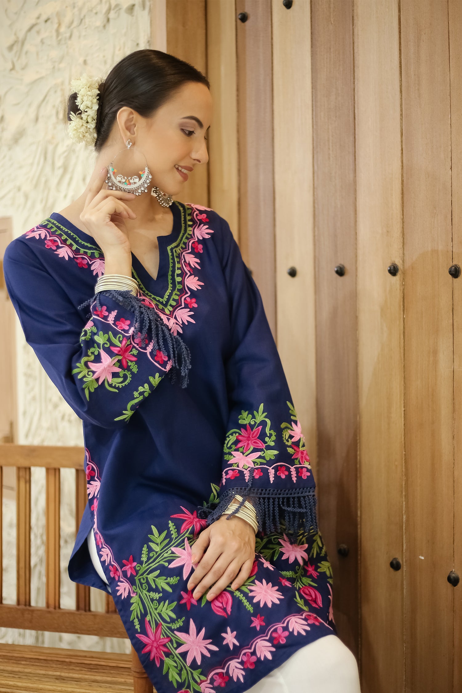 Falak Kashmiri Long Kurta - Blue