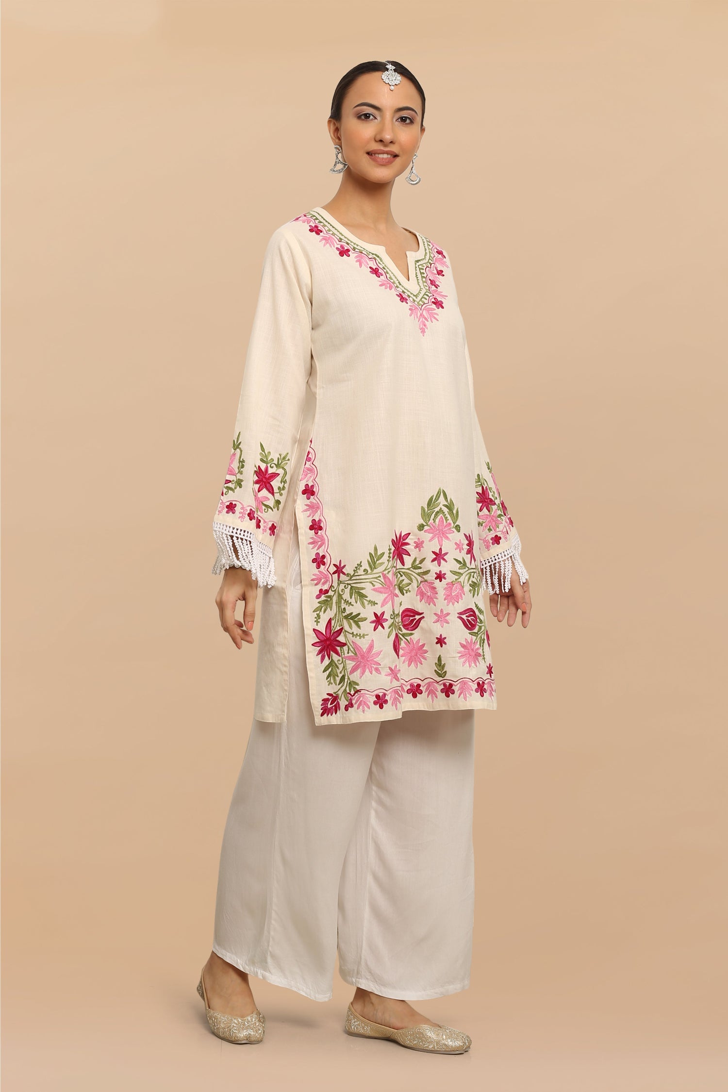 Plus Size - HOK Falak Kashmiri Long Kurta - White