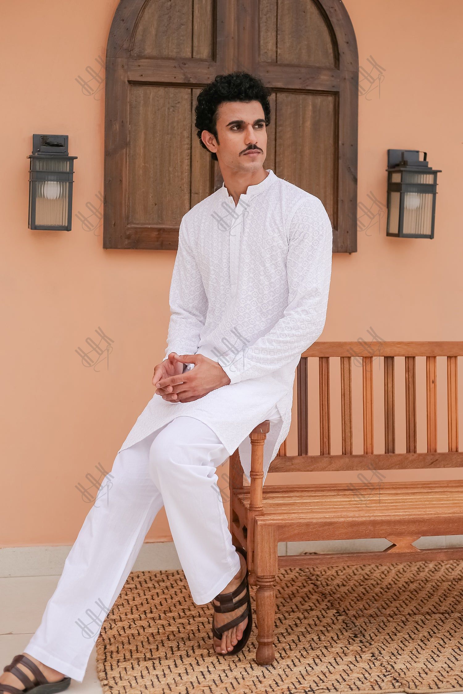 Men's Kurta In  Chikankari Rayon   - White