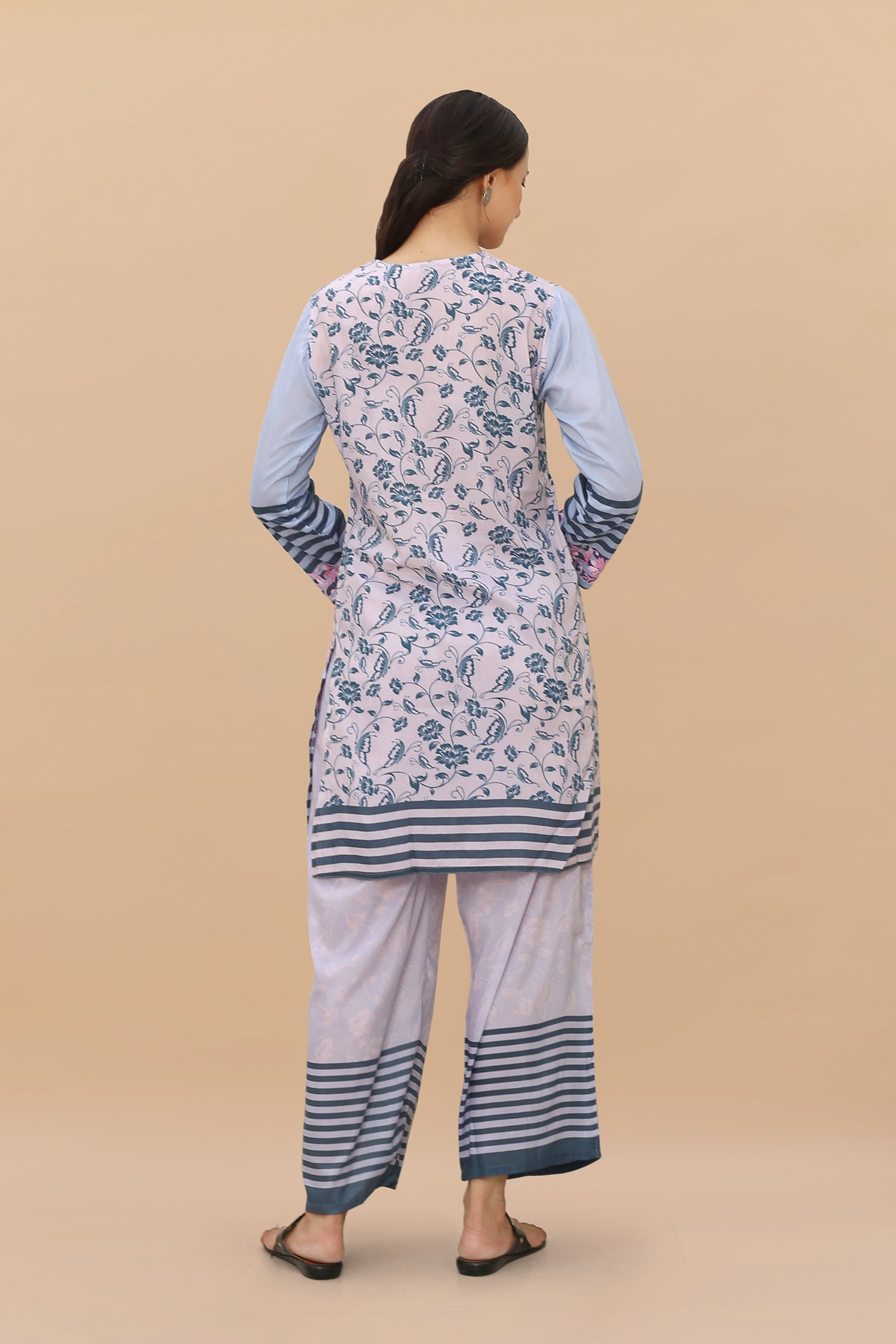 Saba Chikankari Set in Printed Polysilk - Pink Blue