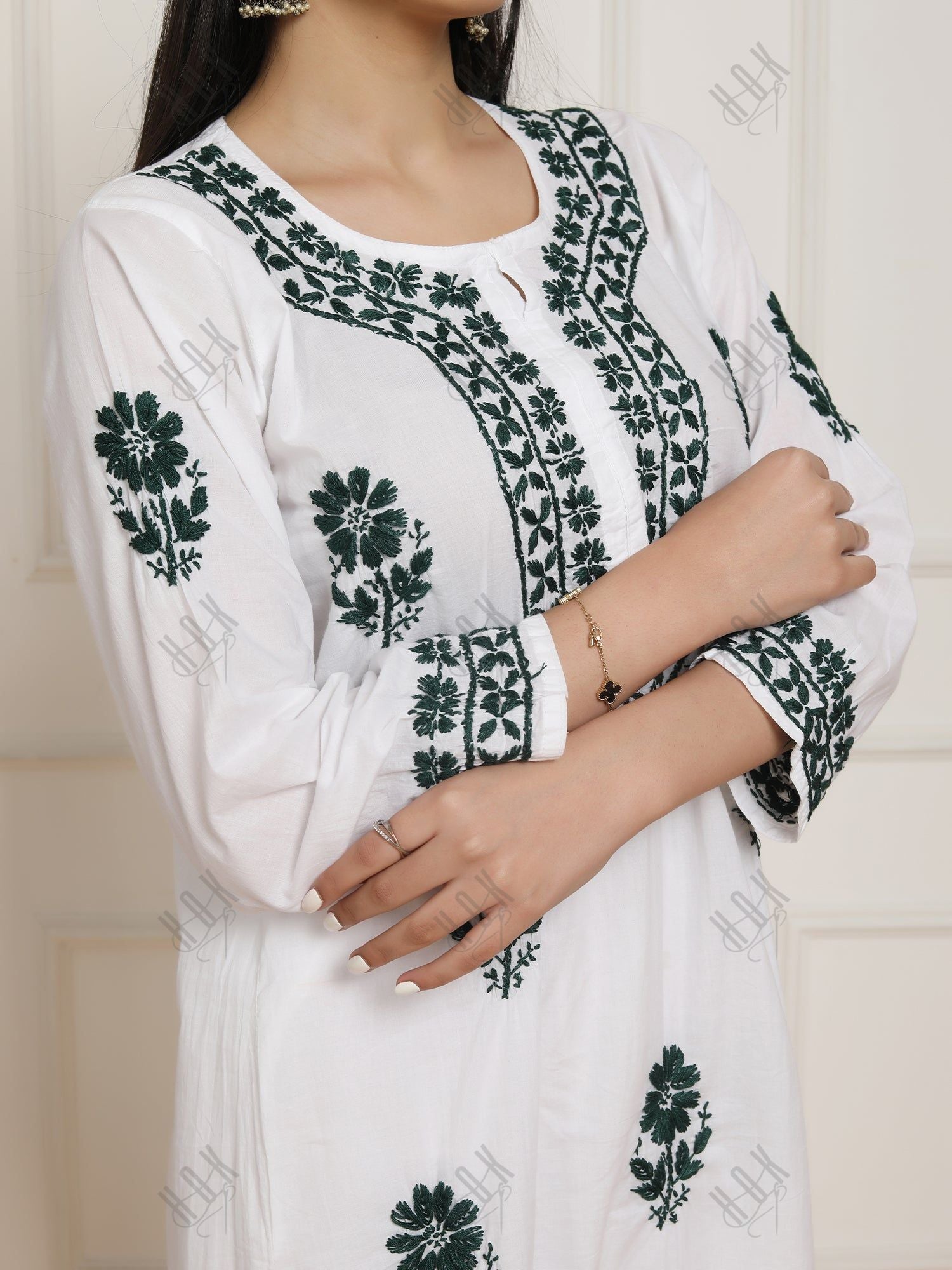 Saba Chikankari Set in Mul cotton Kurta for Women - White with Black