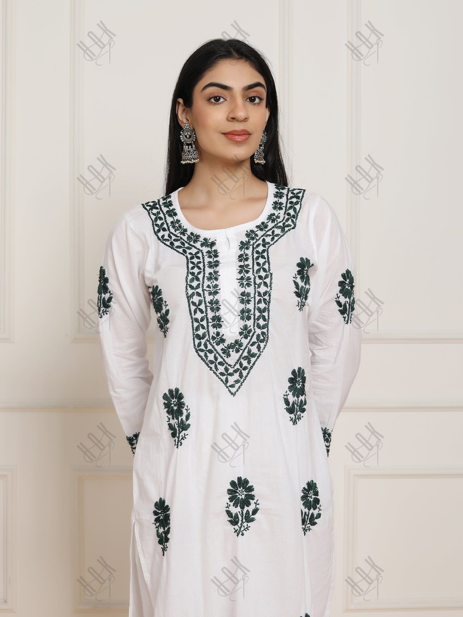 Saba Chikankari Set in Mul cotton Kurta for Women - White with Black