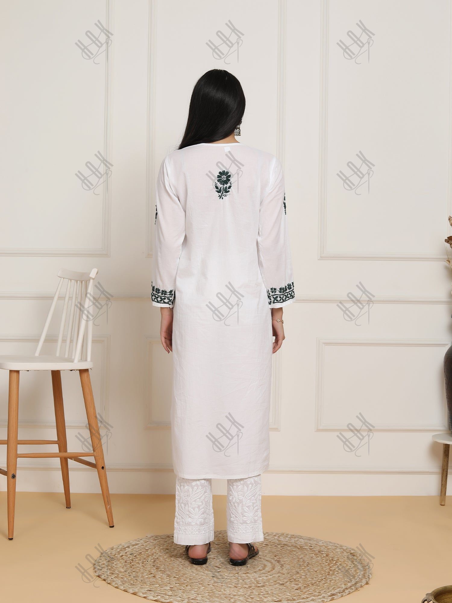 Saba Chikankari Set in Mul cotton Kurta for Women - White with Black