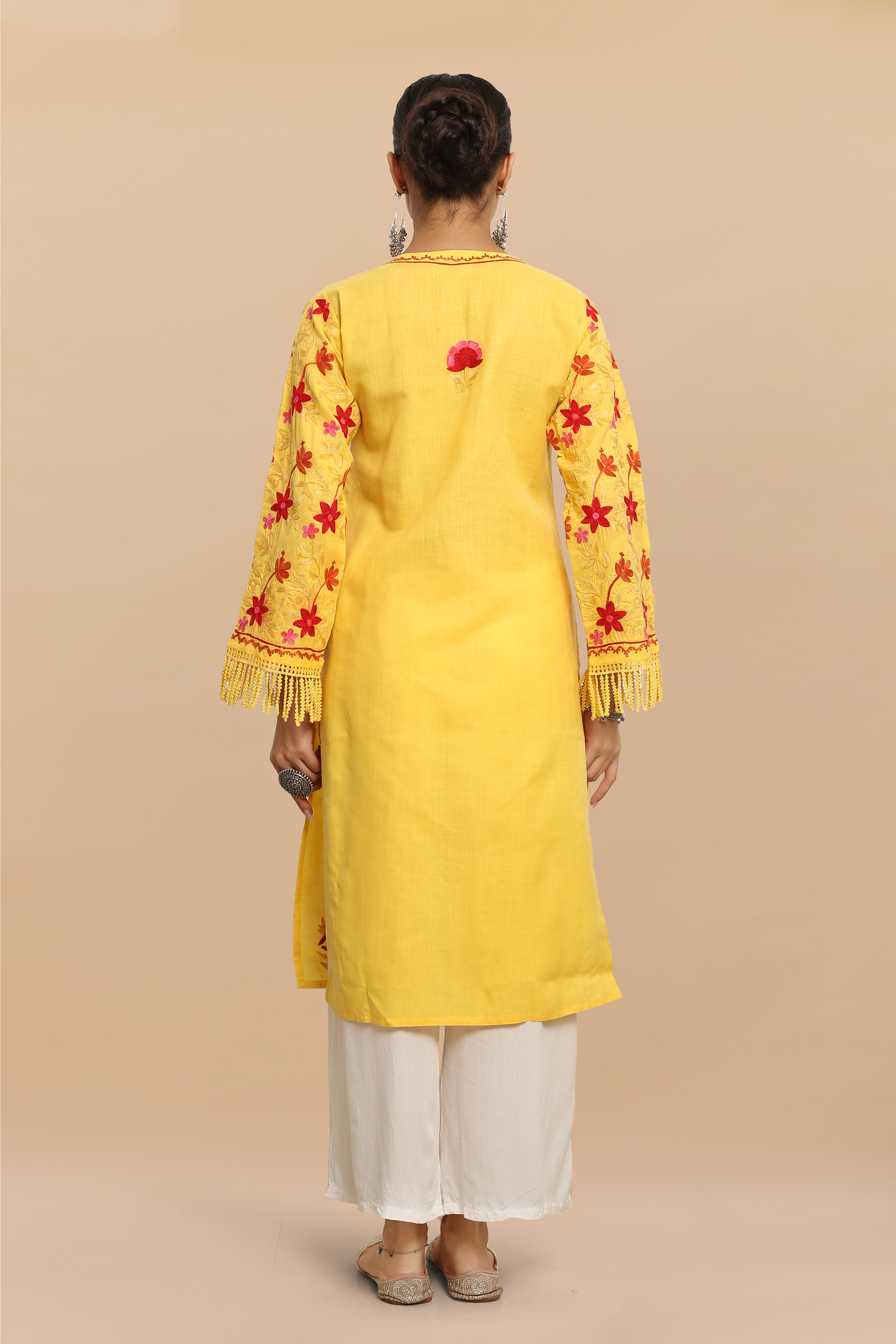 Falak Kashmiri Long Kurta - Yellow