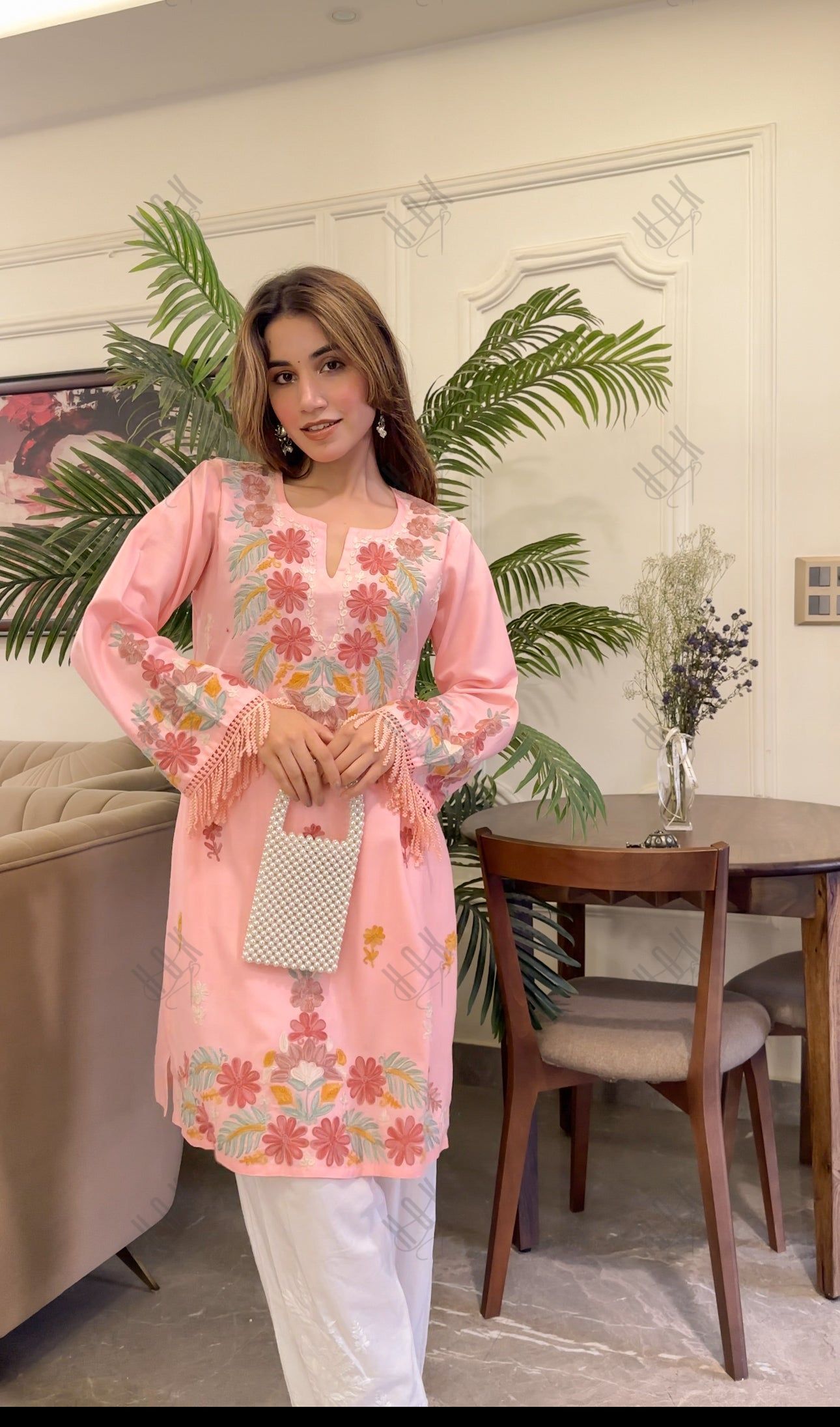 Muskaan in Falak Kashmiri Long Kurta - Pink