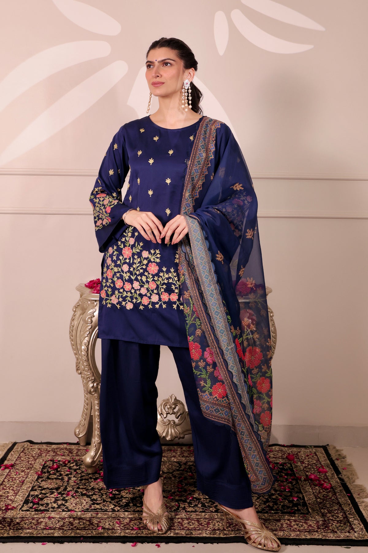 Printed Organza Dupatta in Royal Blue