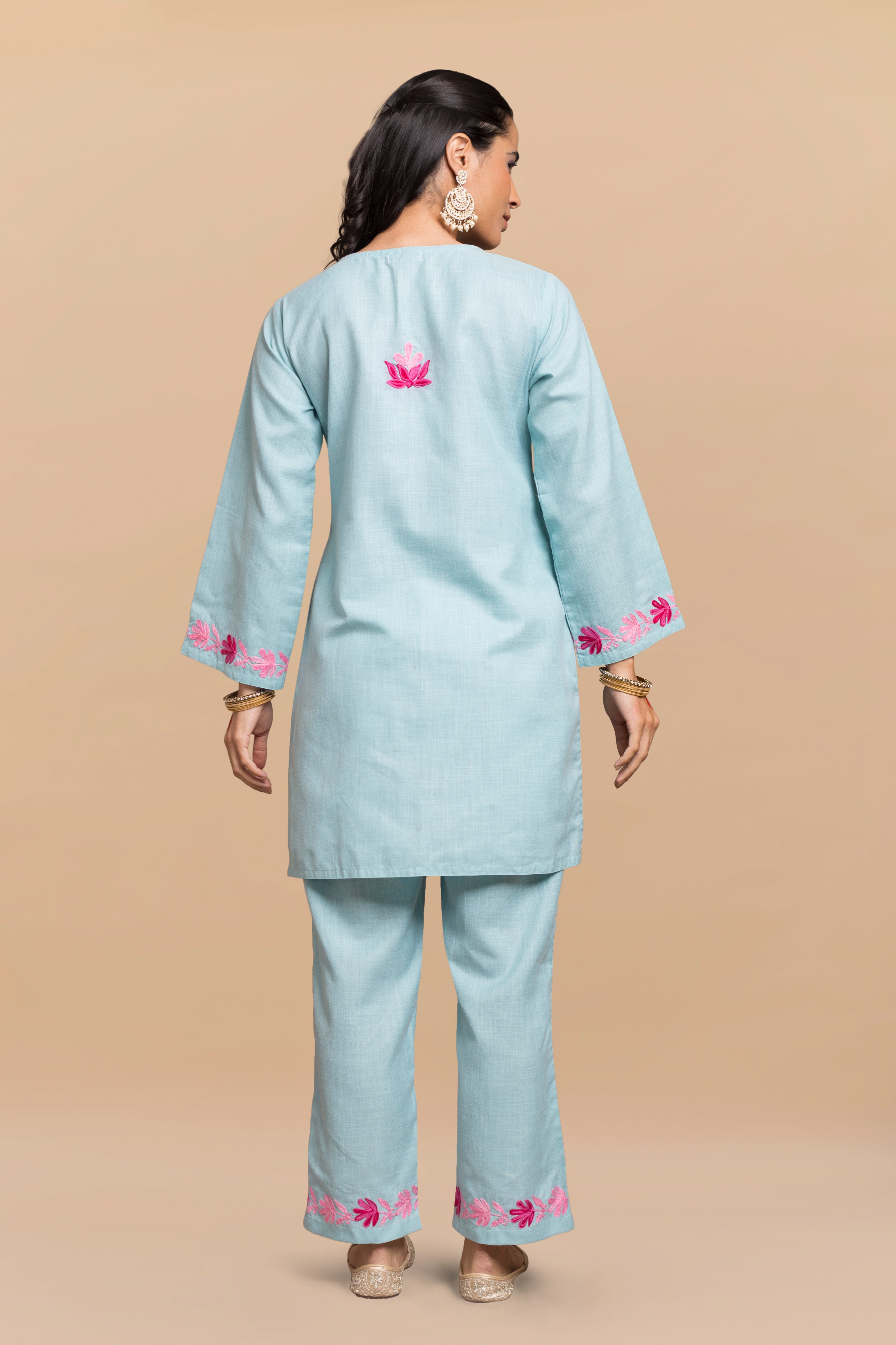 Falak Kashmiri Kurta Set  - Turquoise Blue