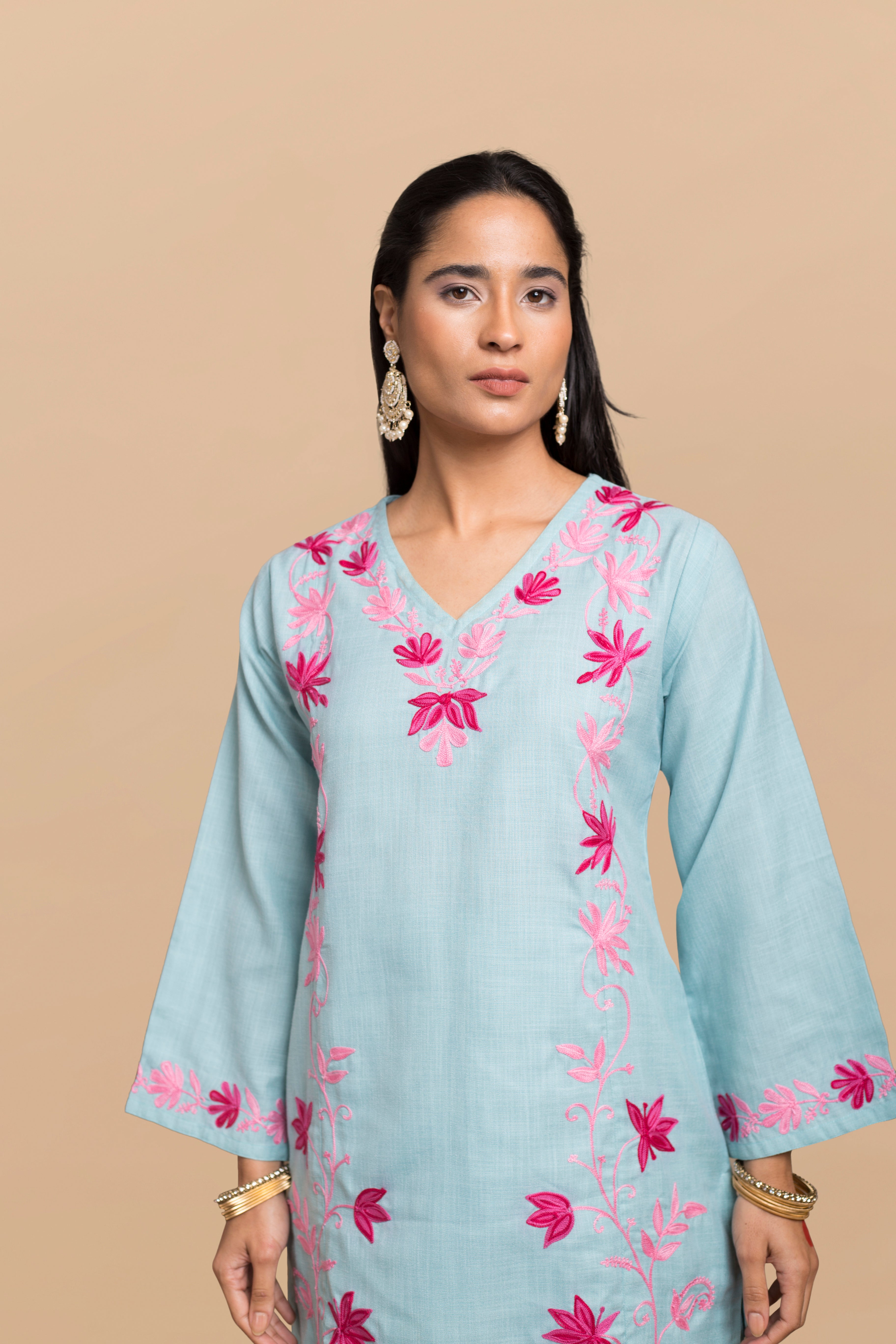 Falak Kashmiri Kurta Set  - Turquoise Blue