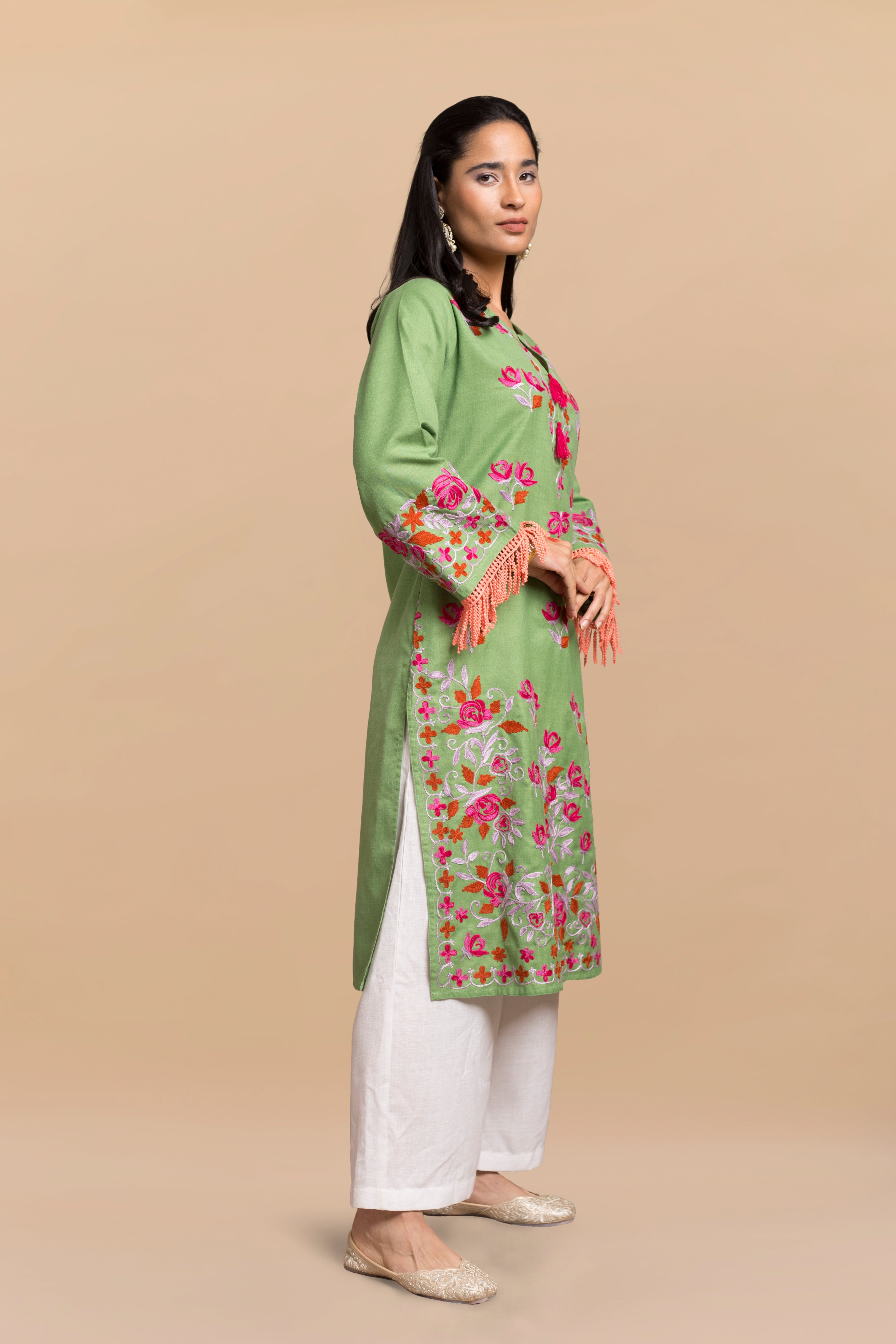 Falak Kashmiri Long Kurta - Green