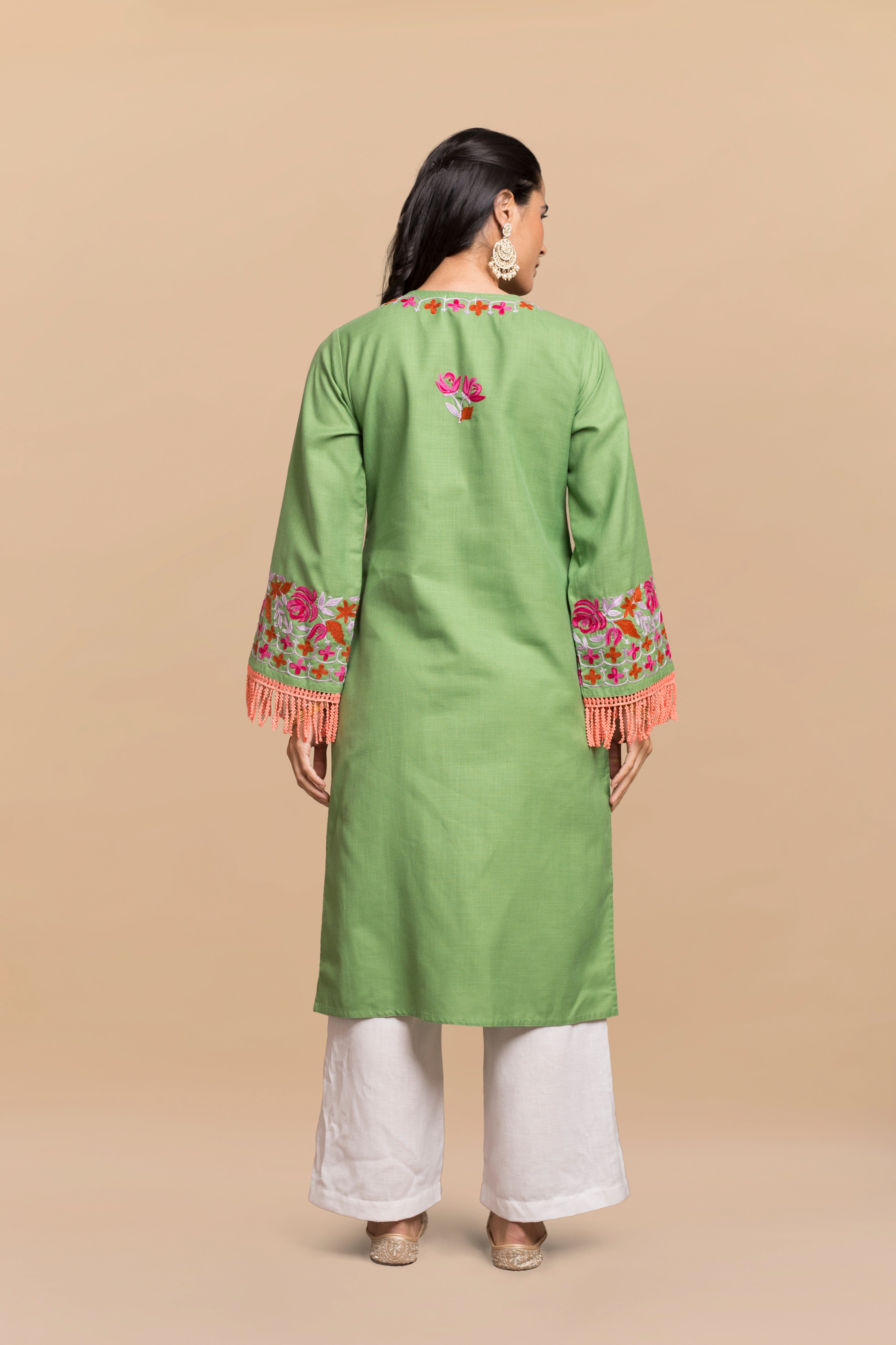 Falak Kashmiri Long Kurta - Green