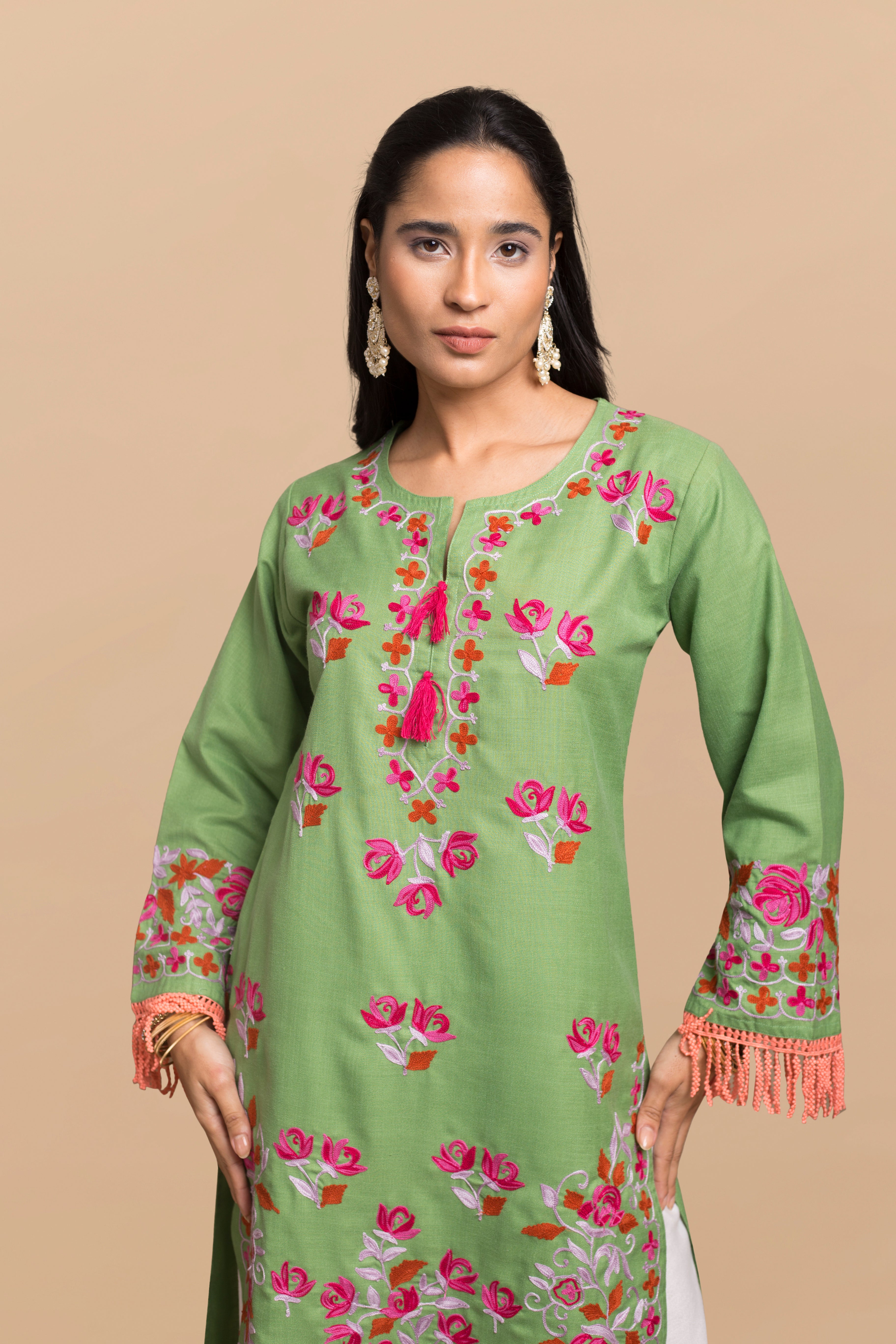 Falak Kashmiri Long Kurta - Green