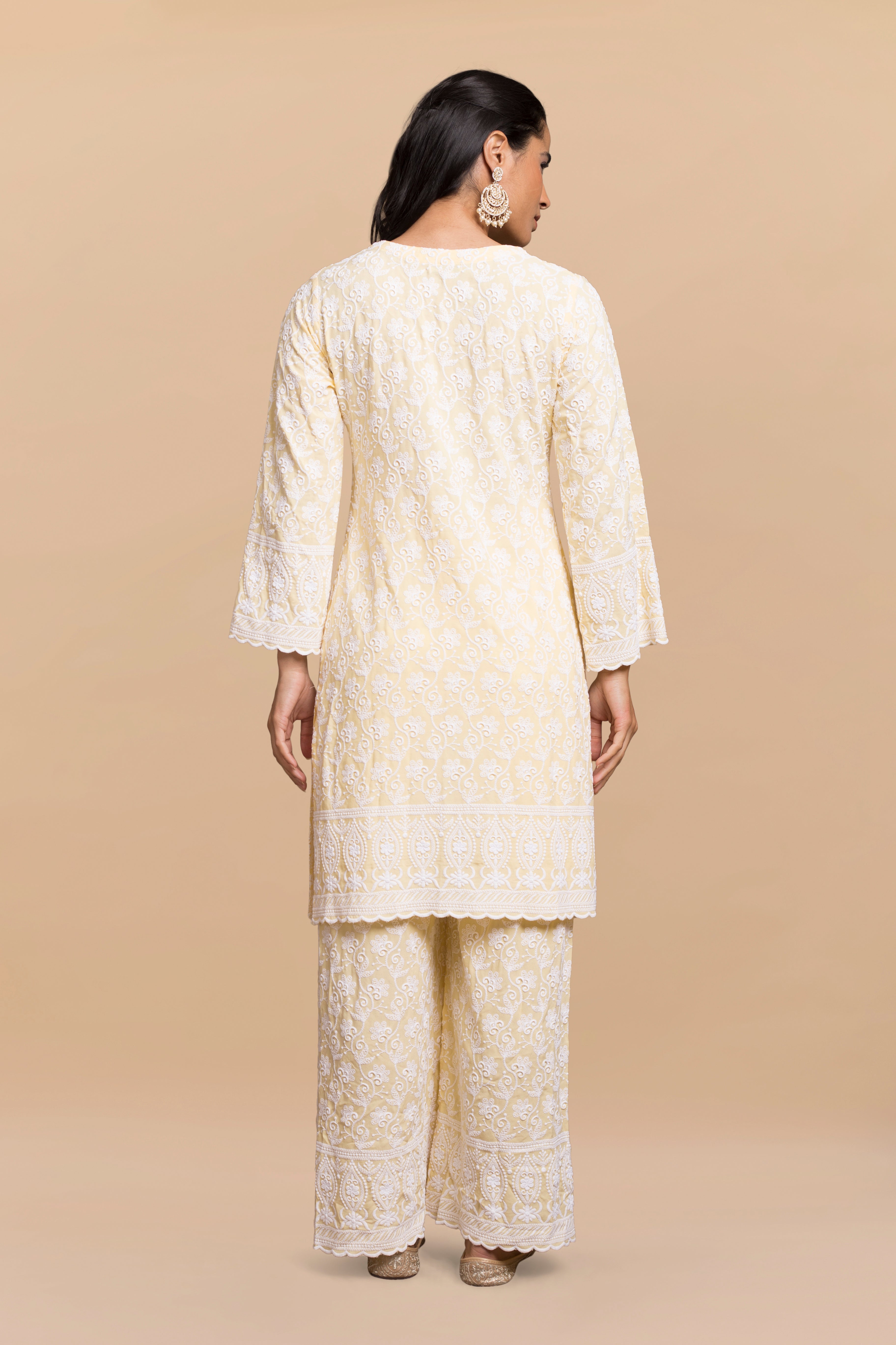 Saba Chikankari Kurta Set in Rayon - Yellow