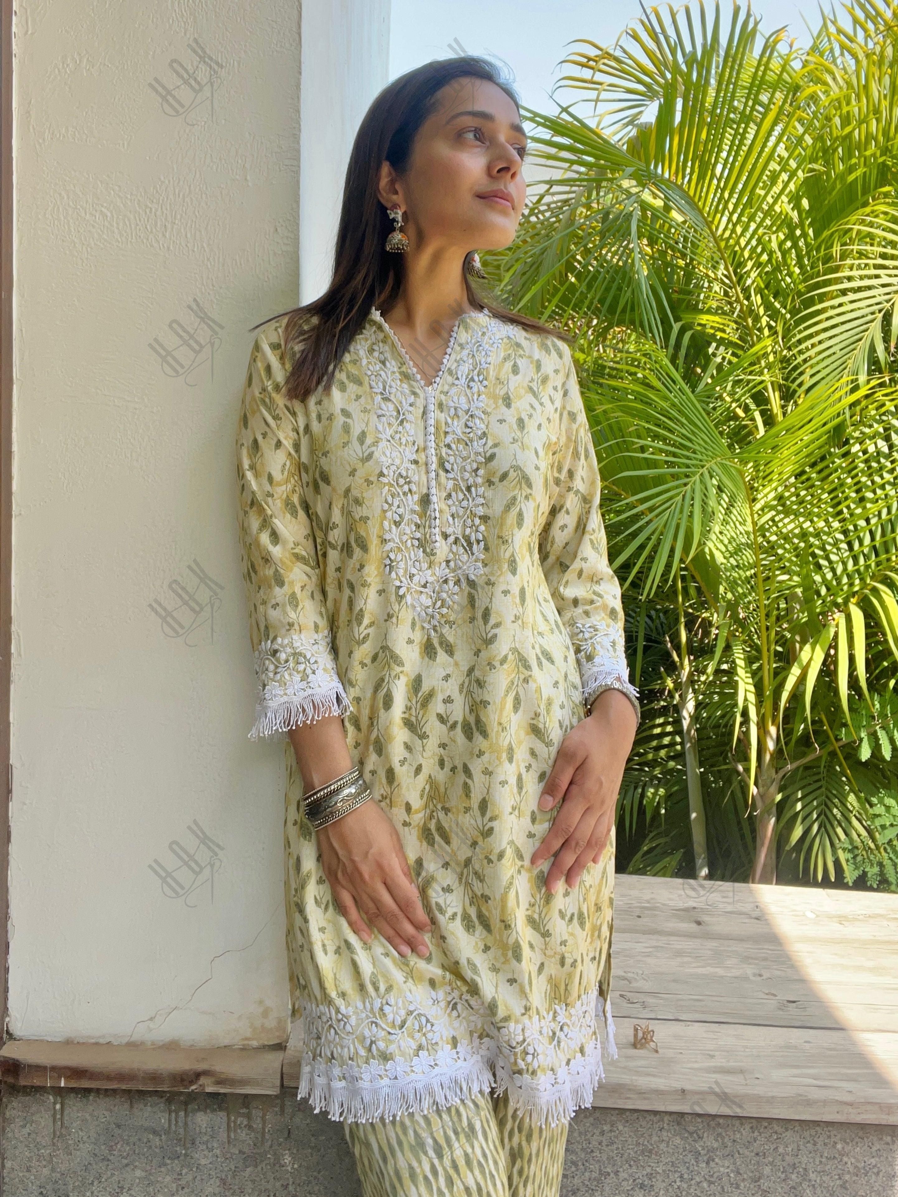 Vani Sood in Samma Chikankari Co-ord set in Cotton for Women- Cream - House Of Kari (Chikankari Clothing)