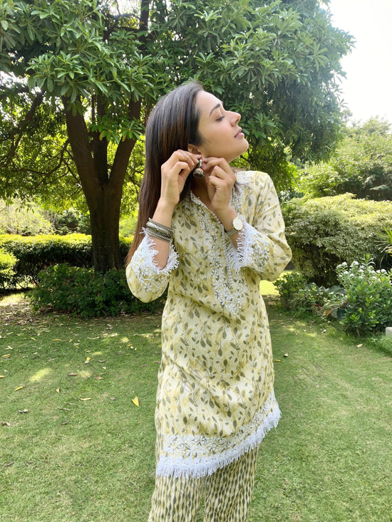 Vani Sood in Samma Chikankari Co-ord set in Cotton for Women- Cream - House Of Kari (Chikankari Clothing)