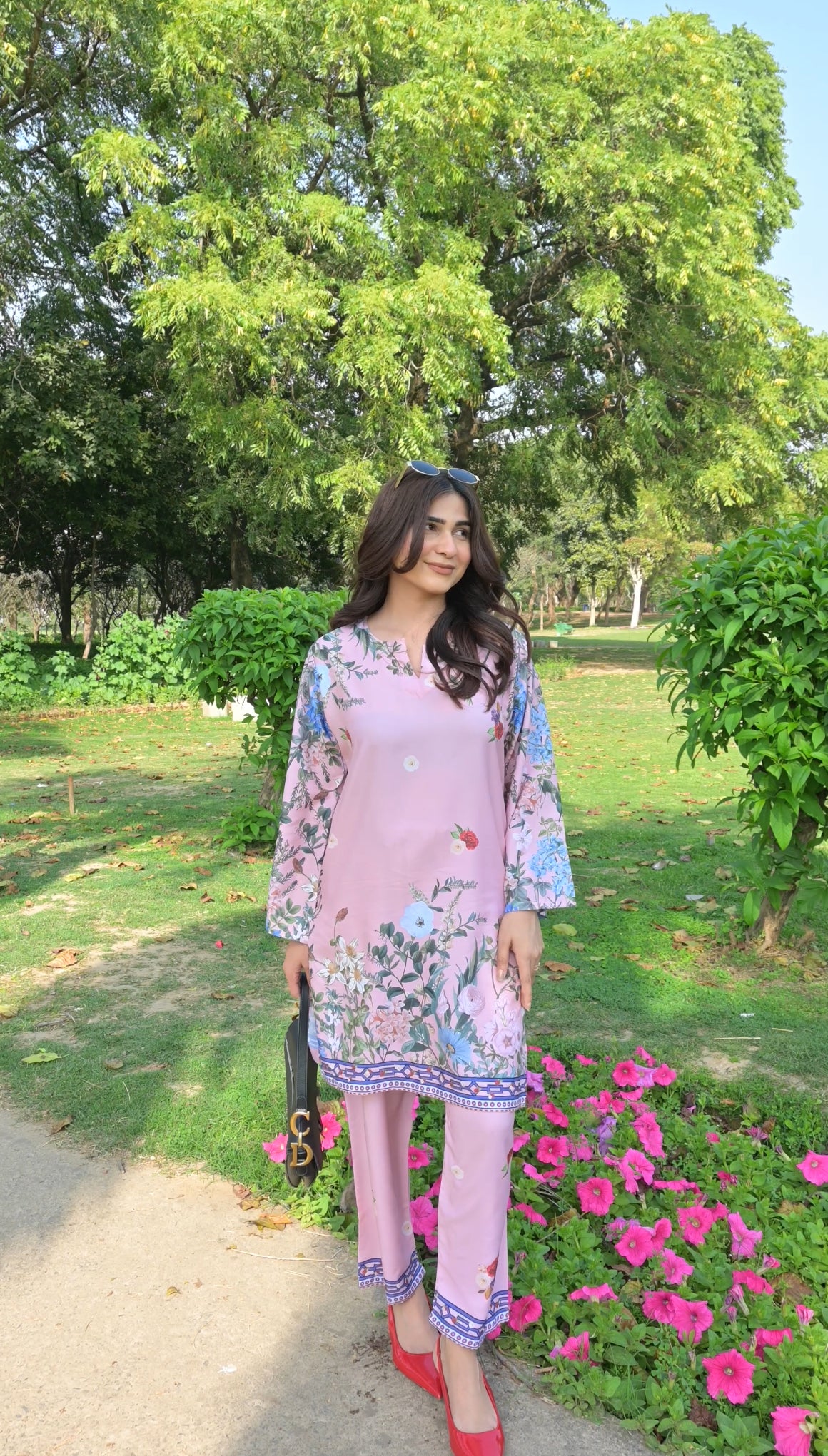 Shivani in Printkari Poly Muslin Co-ord set in Pink