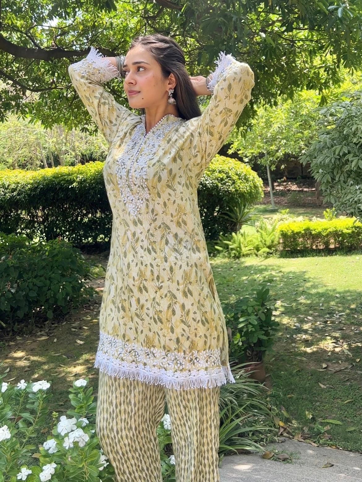 Vani Sood in Samma Chikankari Co-ord set in Cotton for Women- Cream - House Of Kari (Chikankari Clothing)