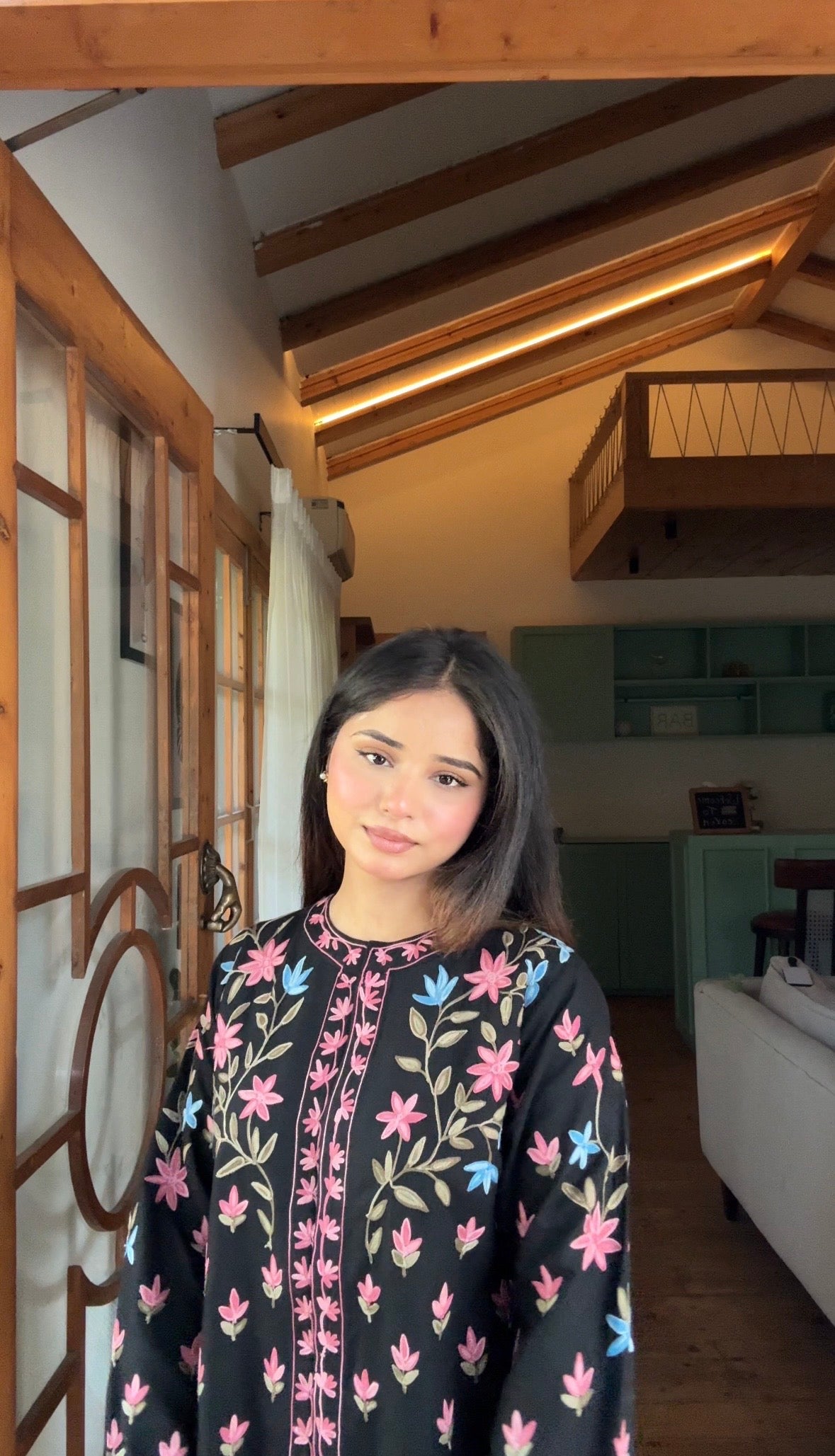 Harpreet in Cotton Kashmiri Aari Embroidered Jacket – Black