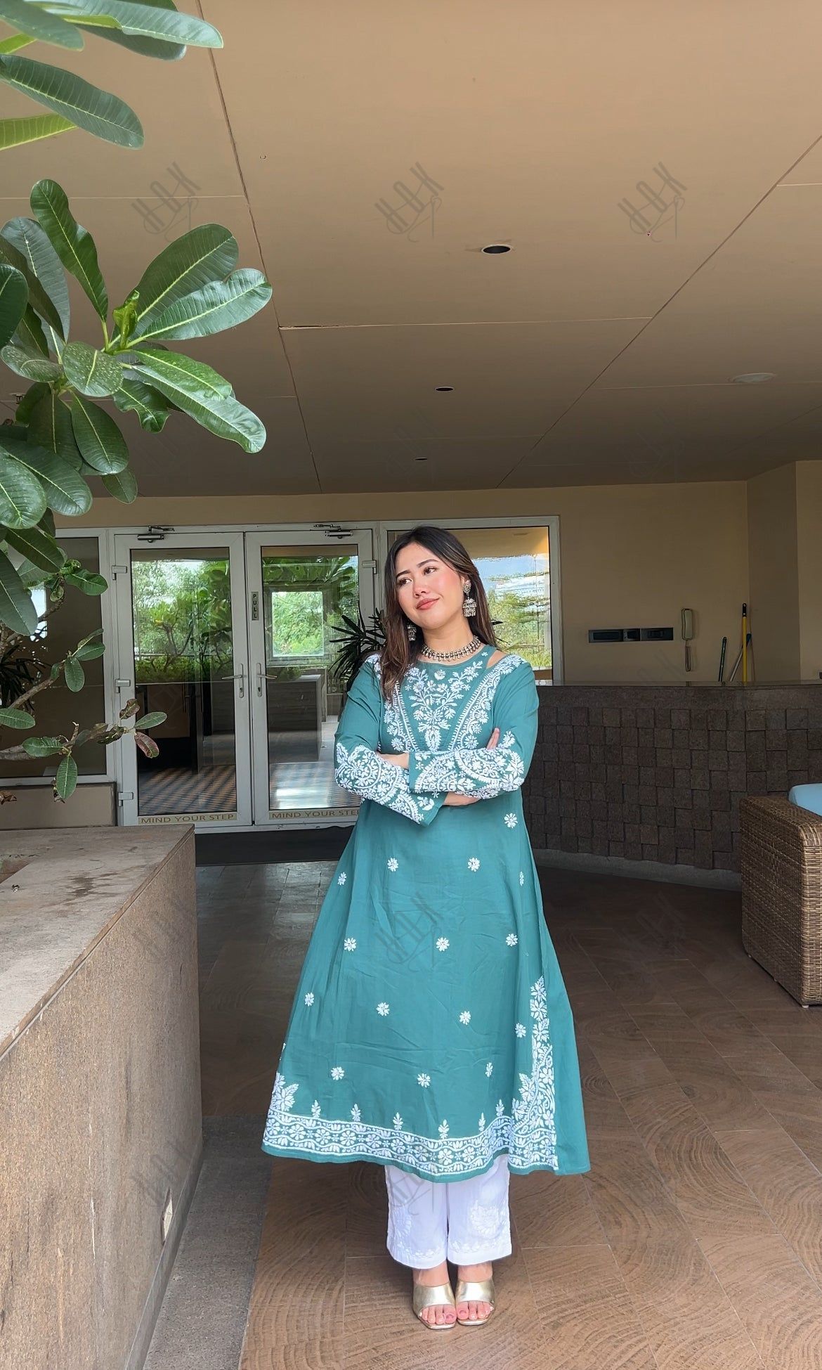 Triyata in Saba Chikankari Long kurta in cotton - Green