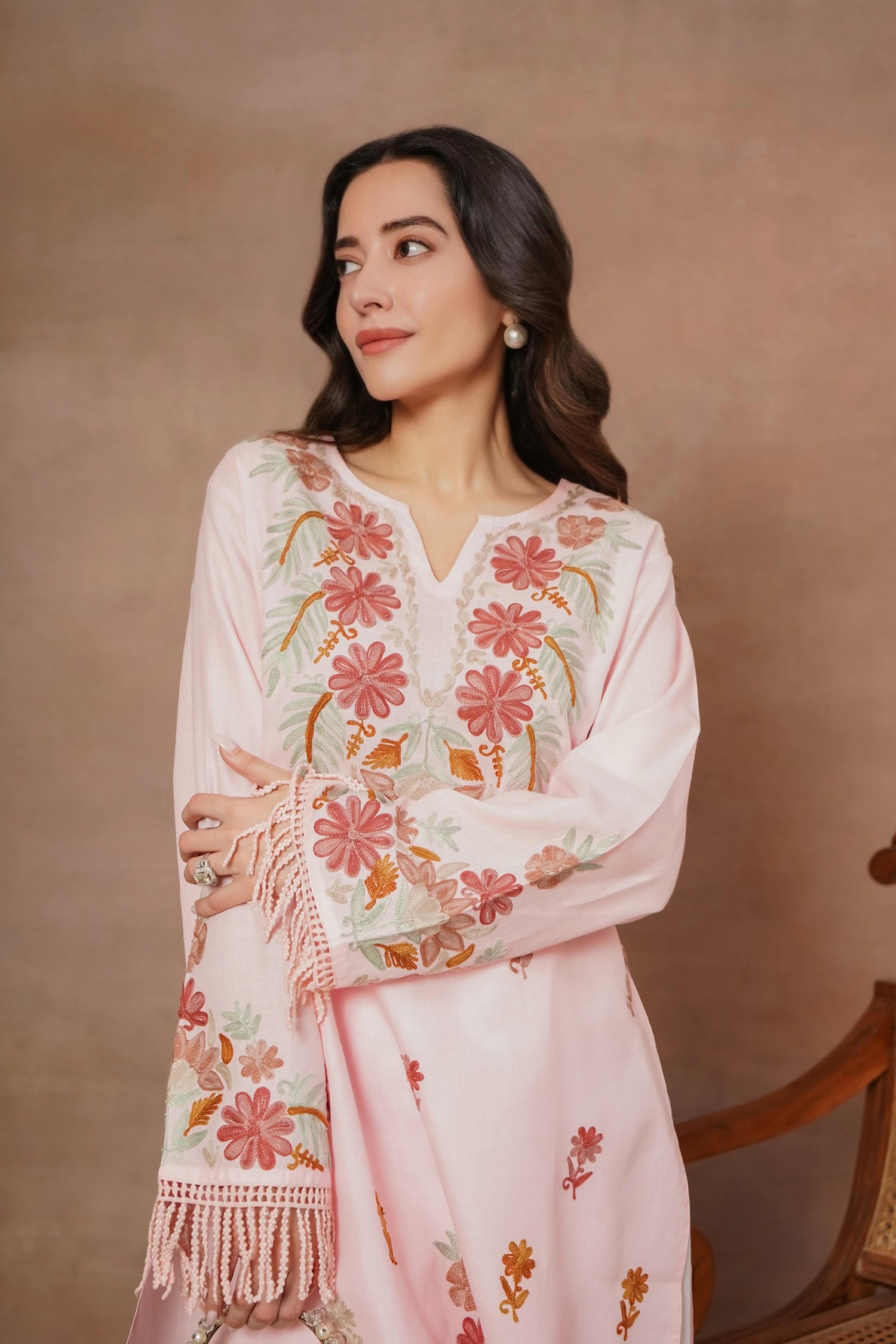 Komal x HOK Falak Kashmiri Long Kurta - Pink