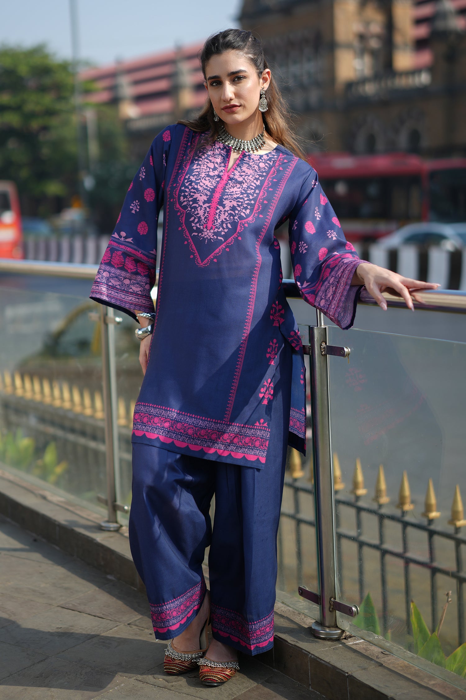 Navy & Pink Printed Lawn Cotton Co-ord Set