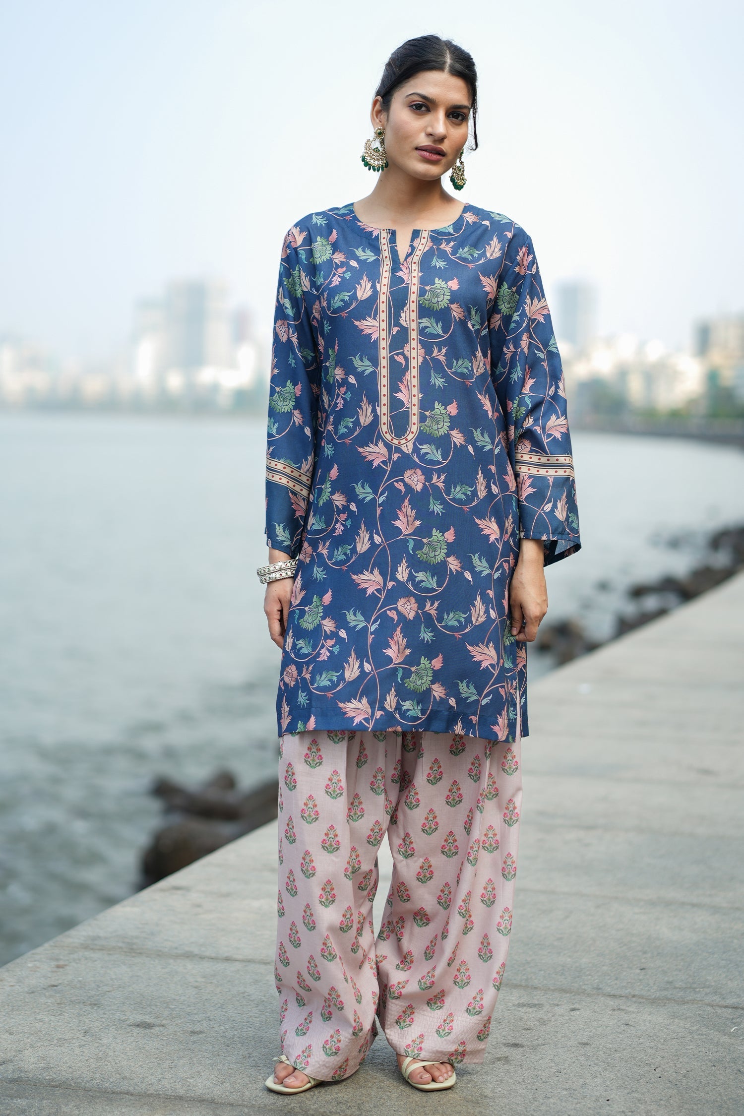 Printed Organza Dupatta - Teal