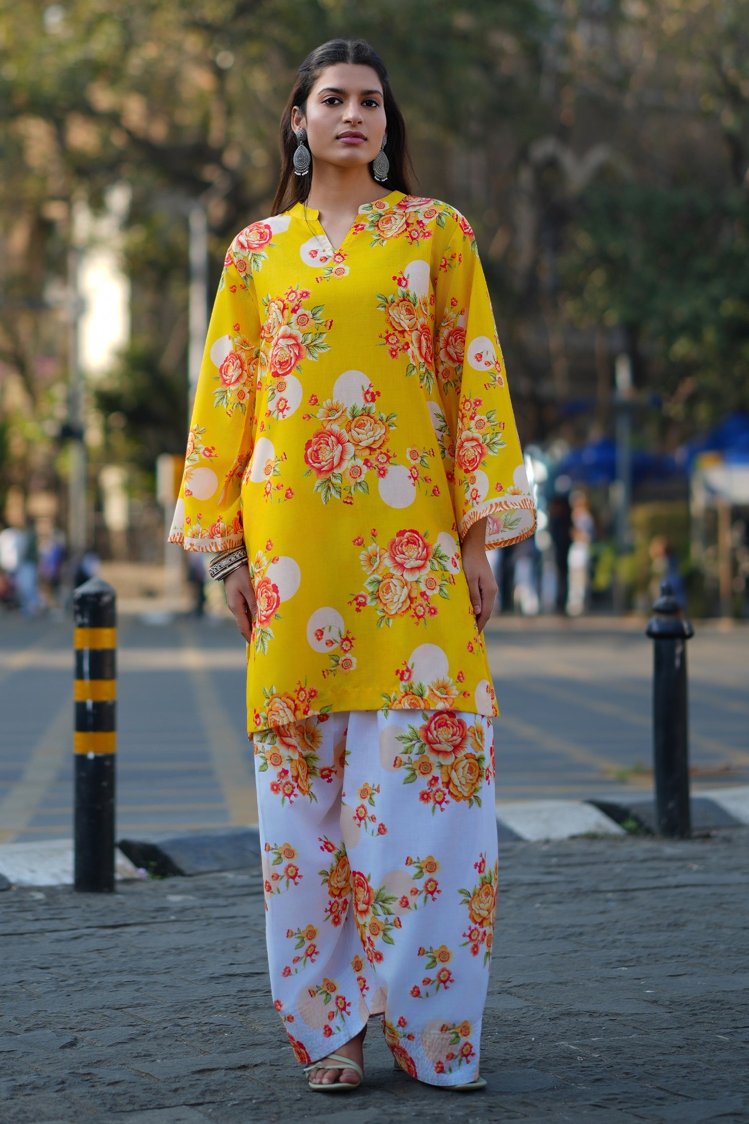 Printed Organza Dupatta - Yellow