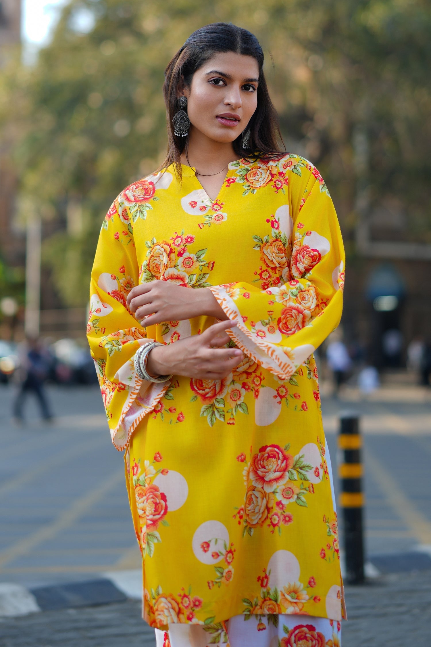 Printed Organza Dupatta - Yellow