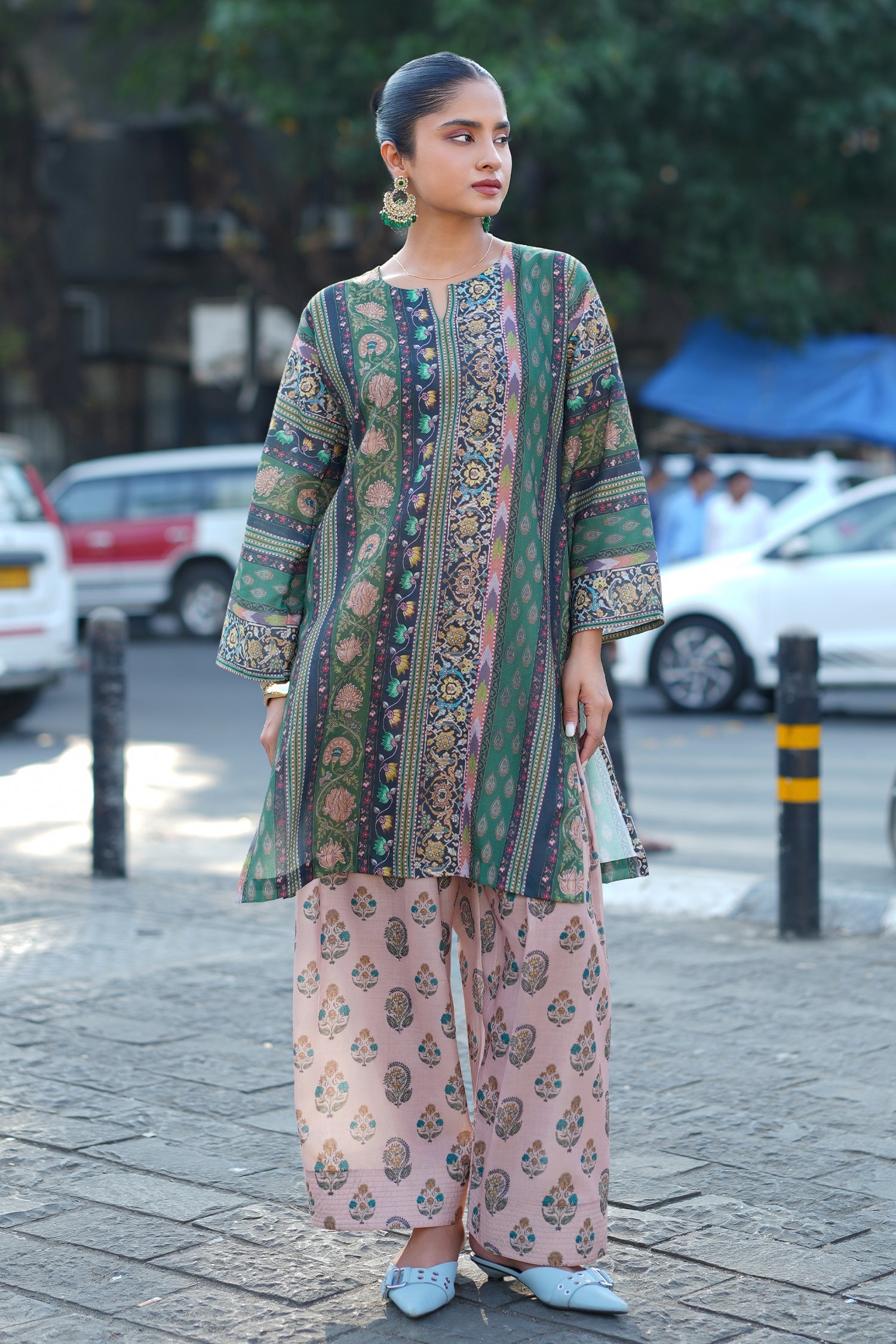 Printed Organza Dupatta - Forest Green